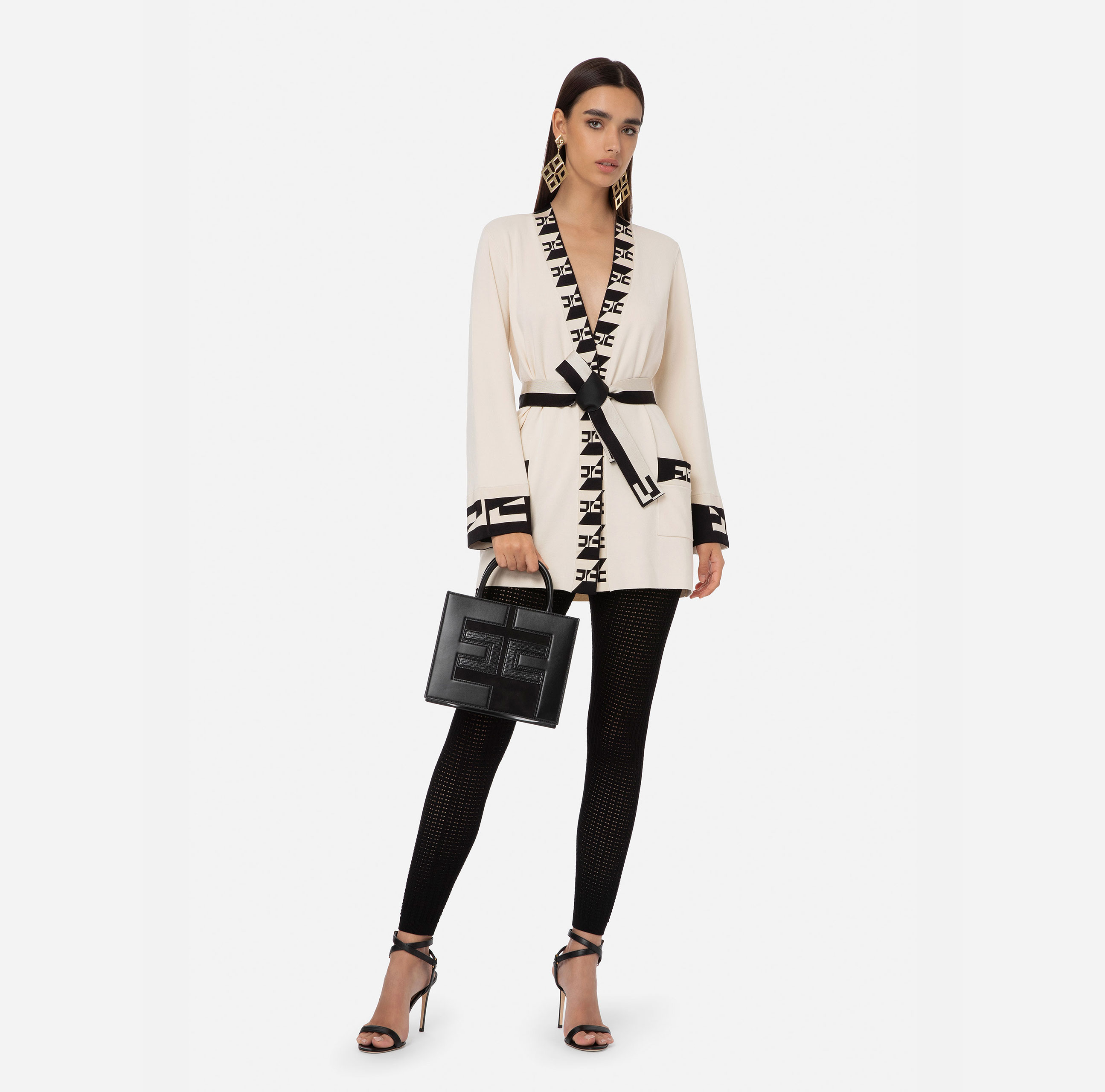 Kimono cardigan with logoed bands - Elisabetta Franchi