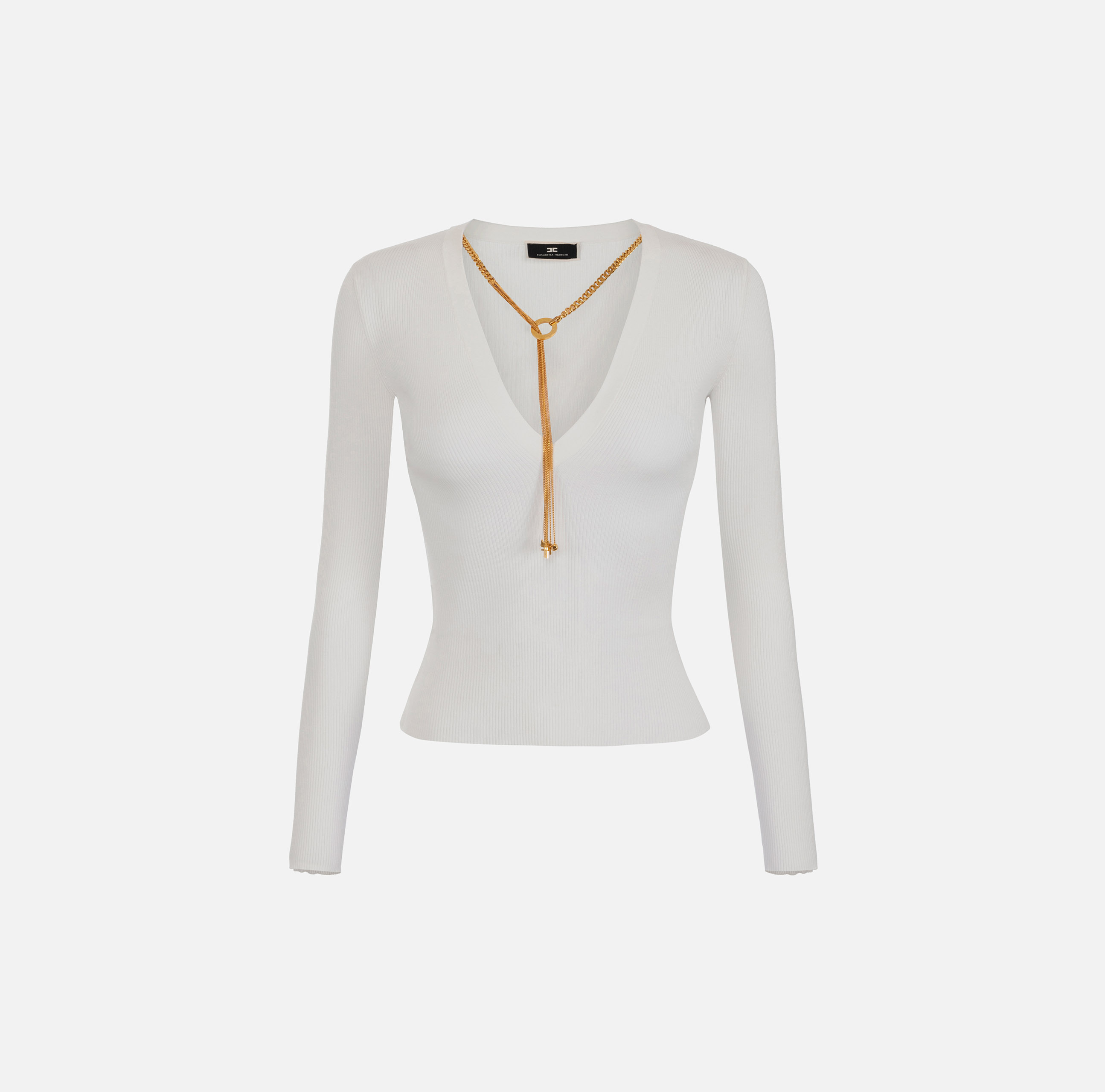 Top with long sleeves in ribbed viscose fabric with necklace - ABBIGLIAMENTO - Elisabetta Franchi