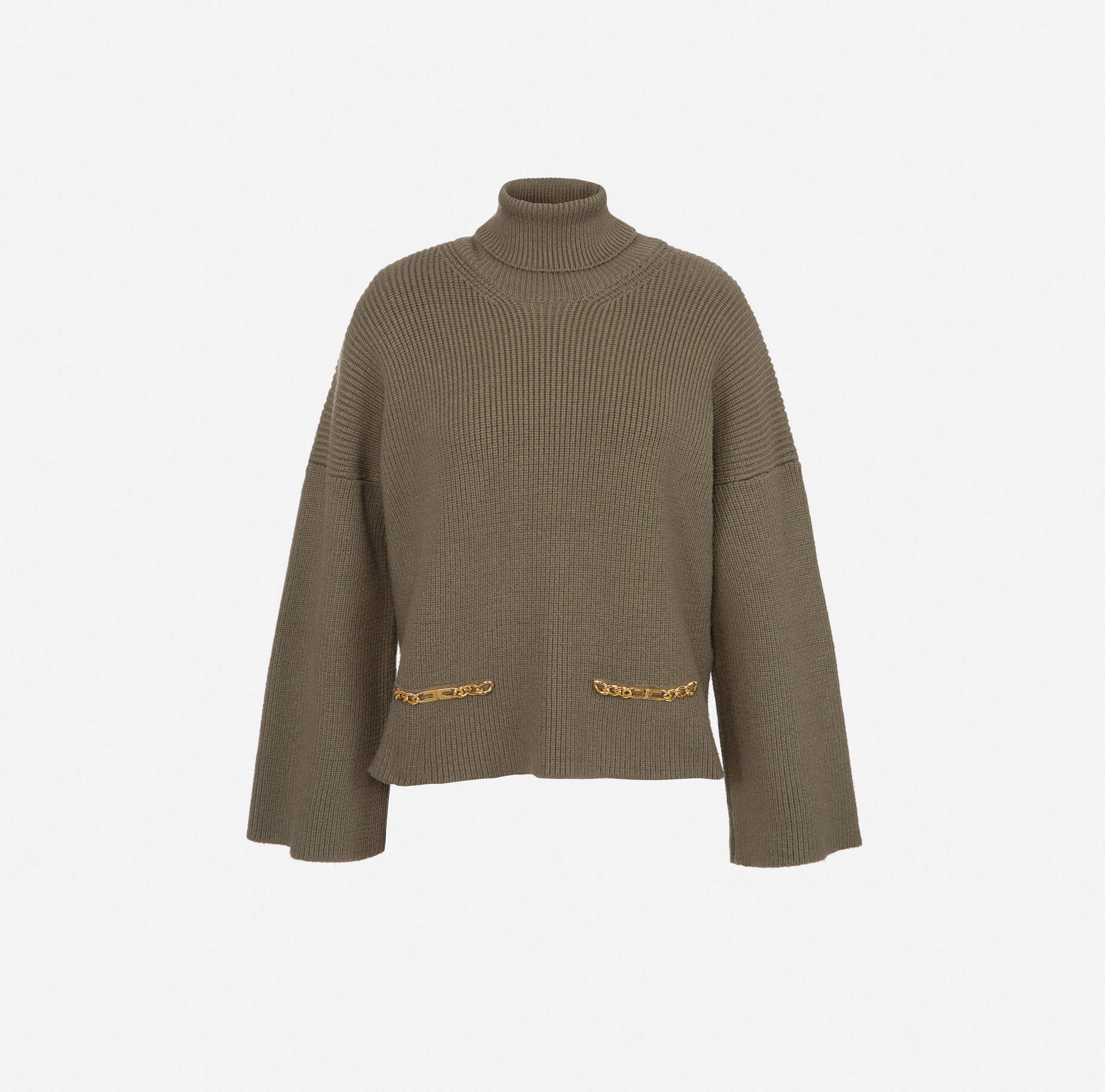 Viscose oversized roll neck top with logoed clasps - Elisabetta Franchi