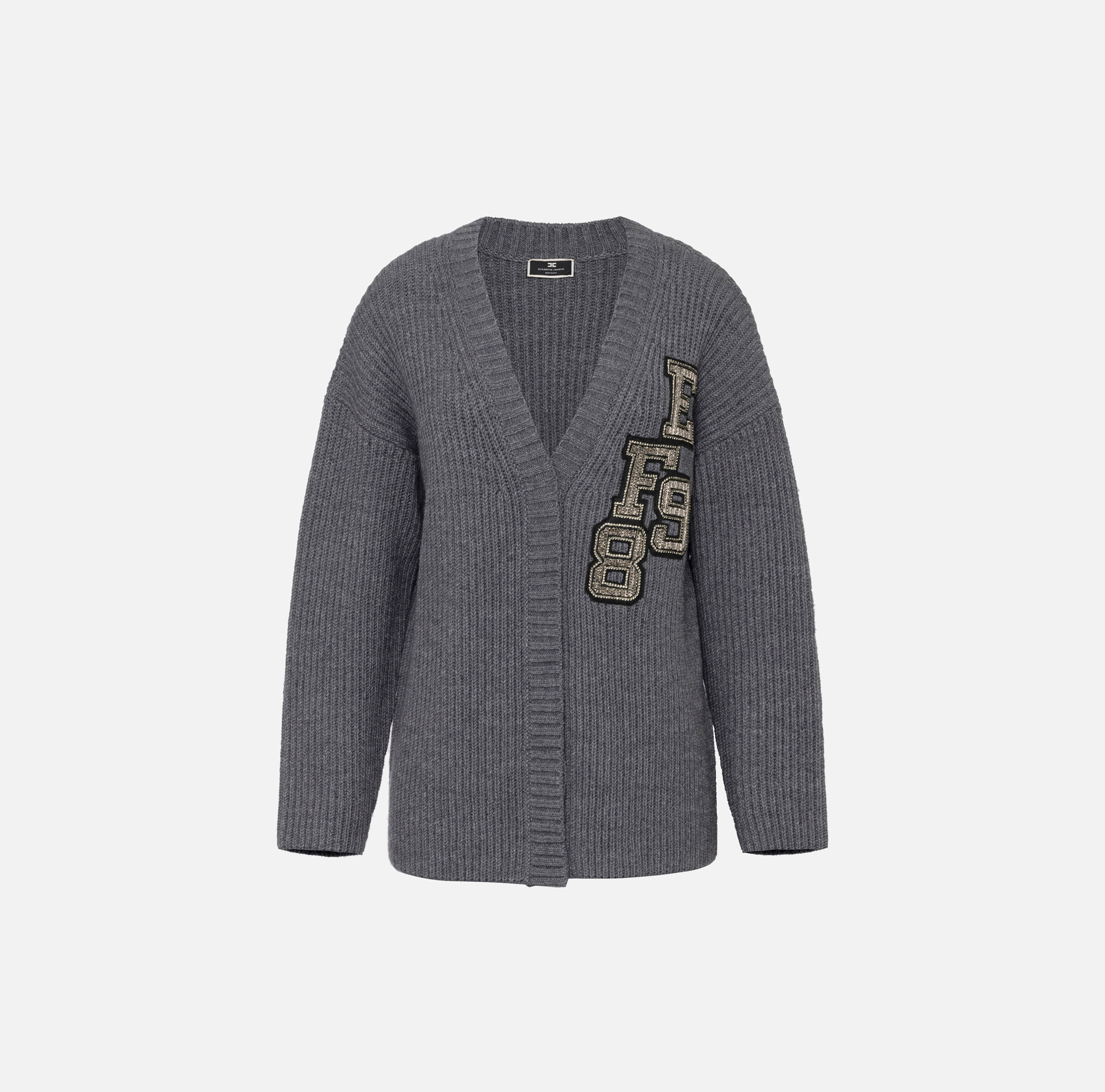 Cardigan in lana costa inglese con patch logo - Elisabetta Franchi