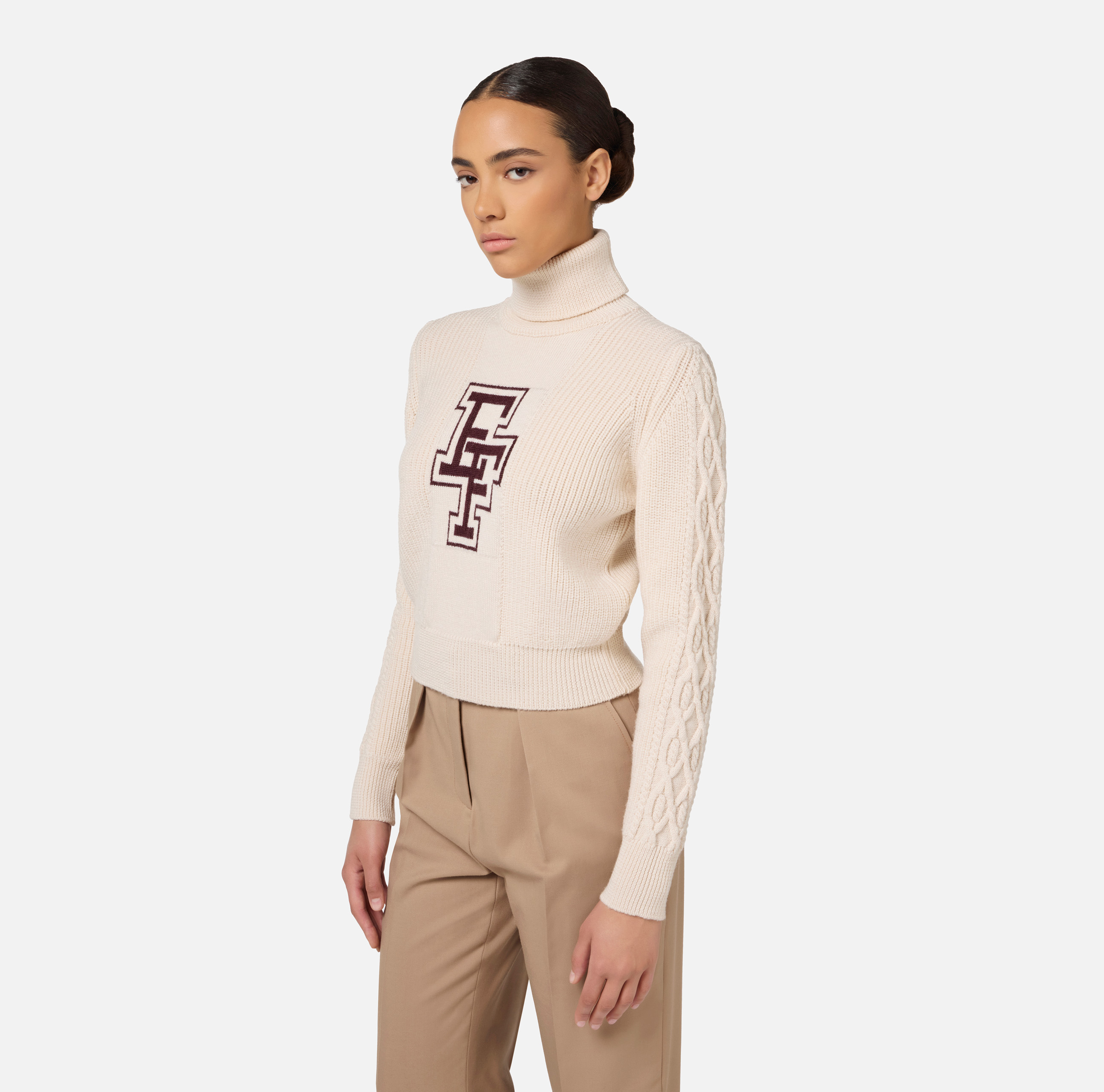 Rollkragenpullover aus Wolle im College-Stil - Elisabetta Franchi