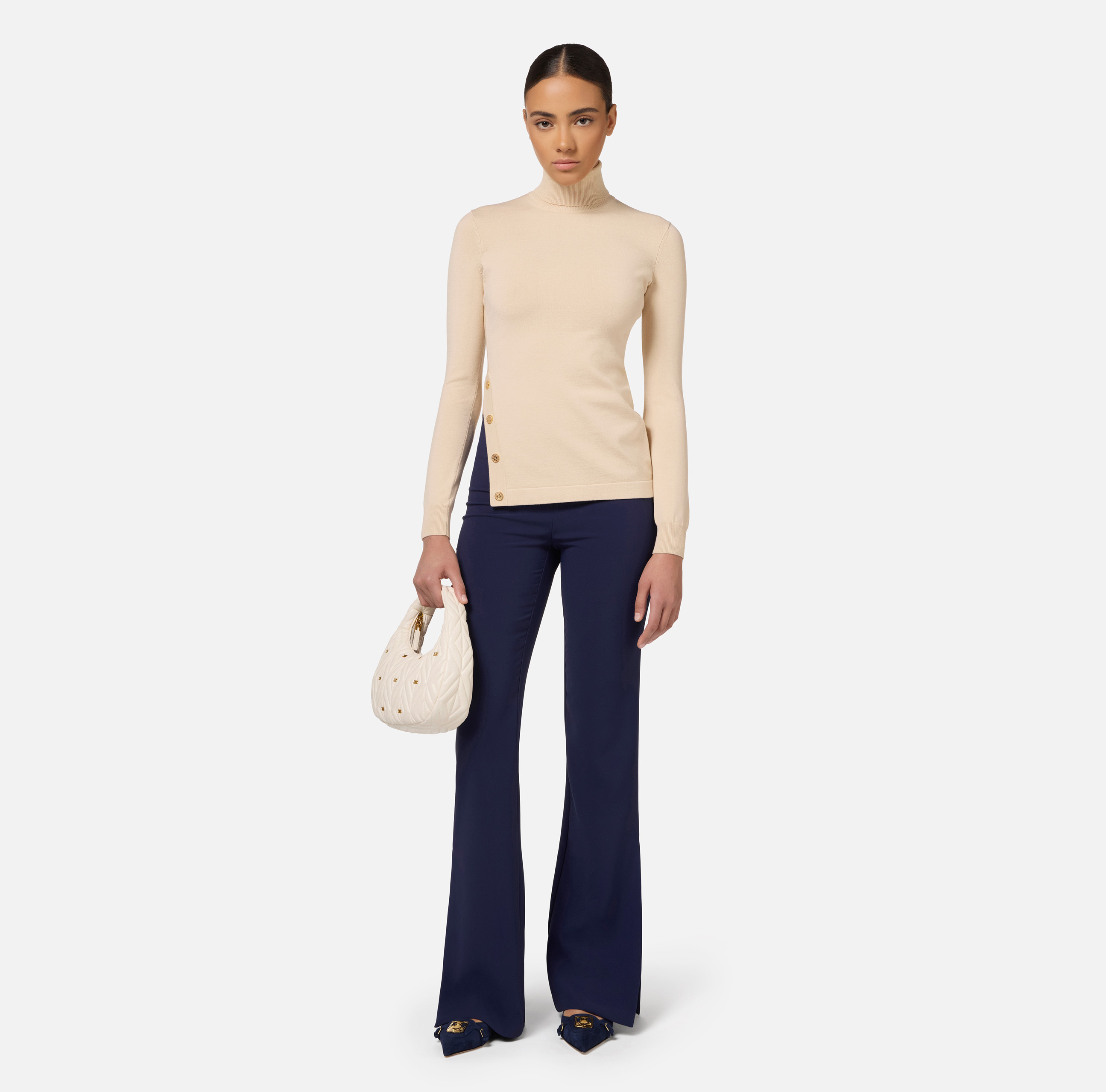 Turtleneck in viscose fabric with buttons on the side - Elisabetta Franchi