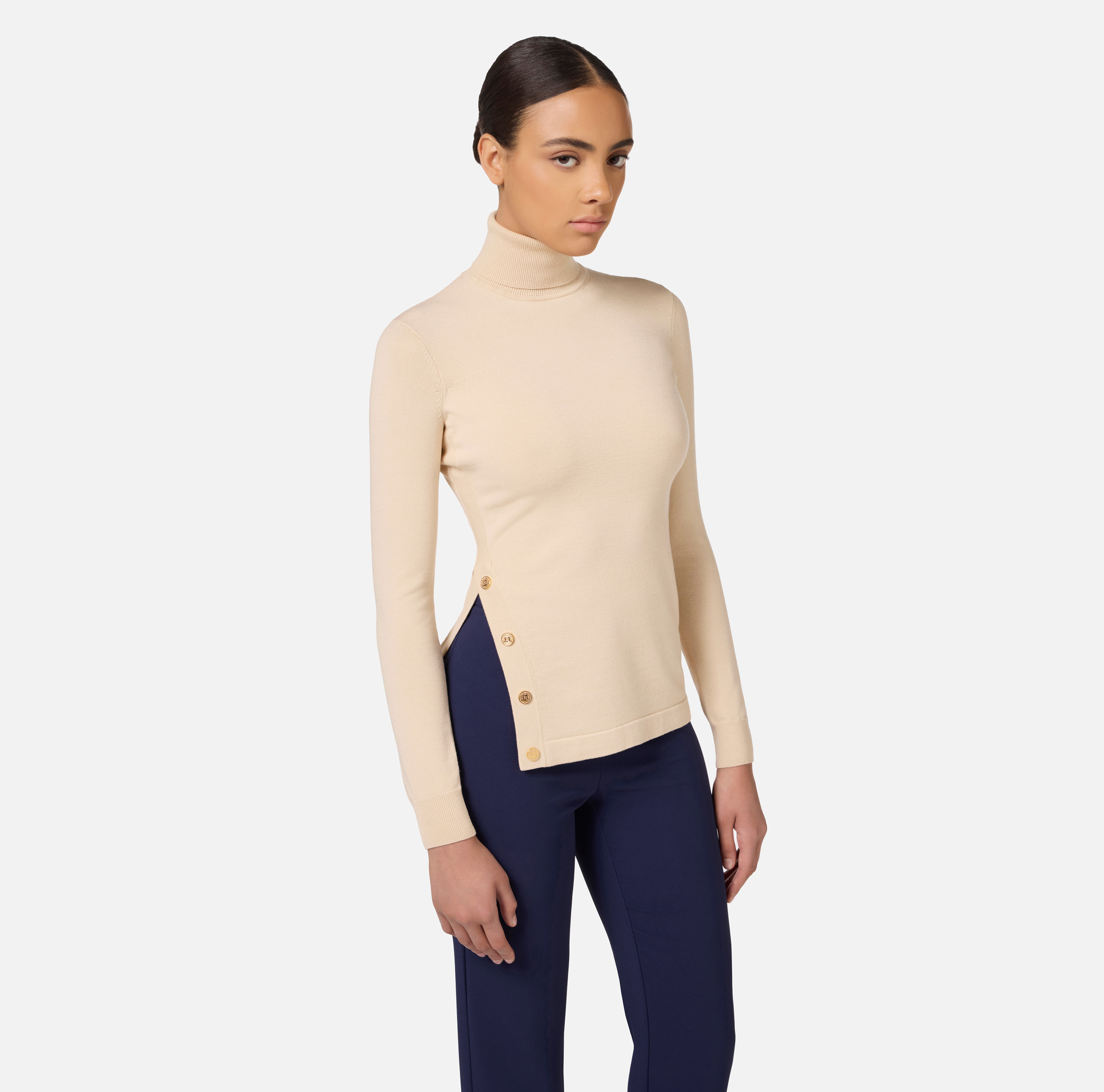 Rollkragenpullover aus Viskose mit seitlichen Knöpfen - Elisabetta Franchi