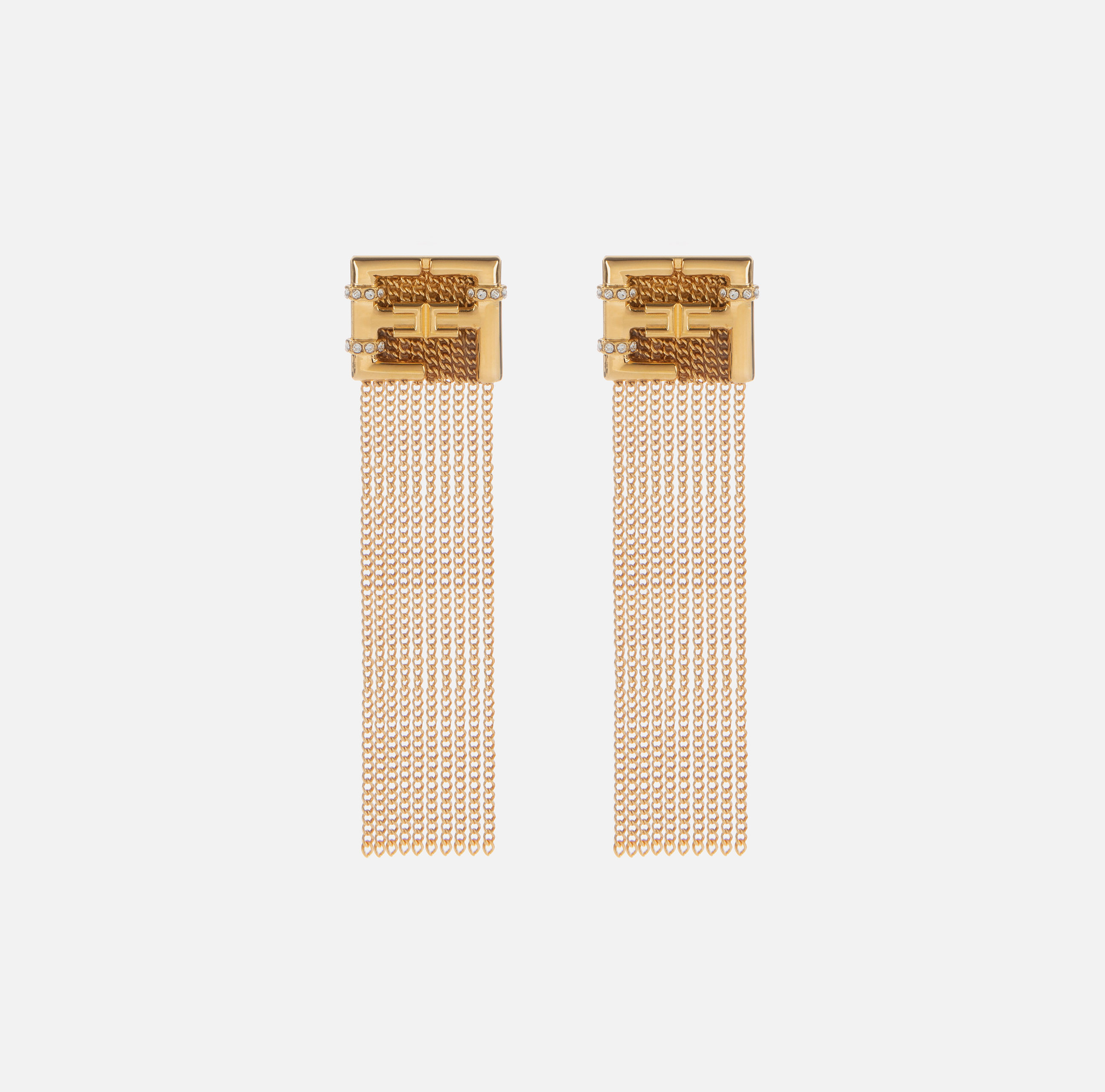 Pendant logo earrings with tassels and rhinestones - Elisabetta Franchi