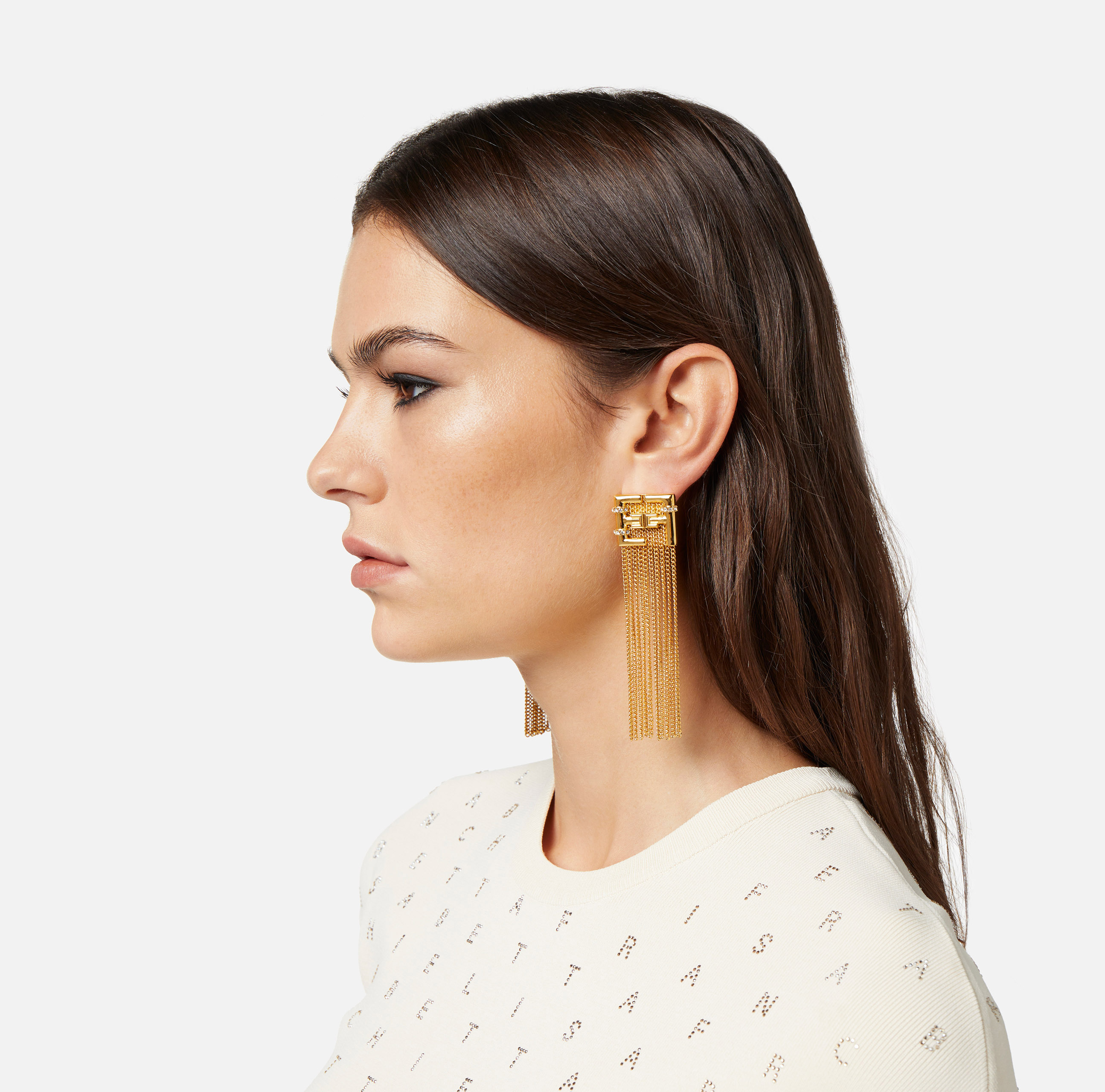 Boucles d'oreilles logo avec pompons pendentifs et strass - Elisabetta Franchi