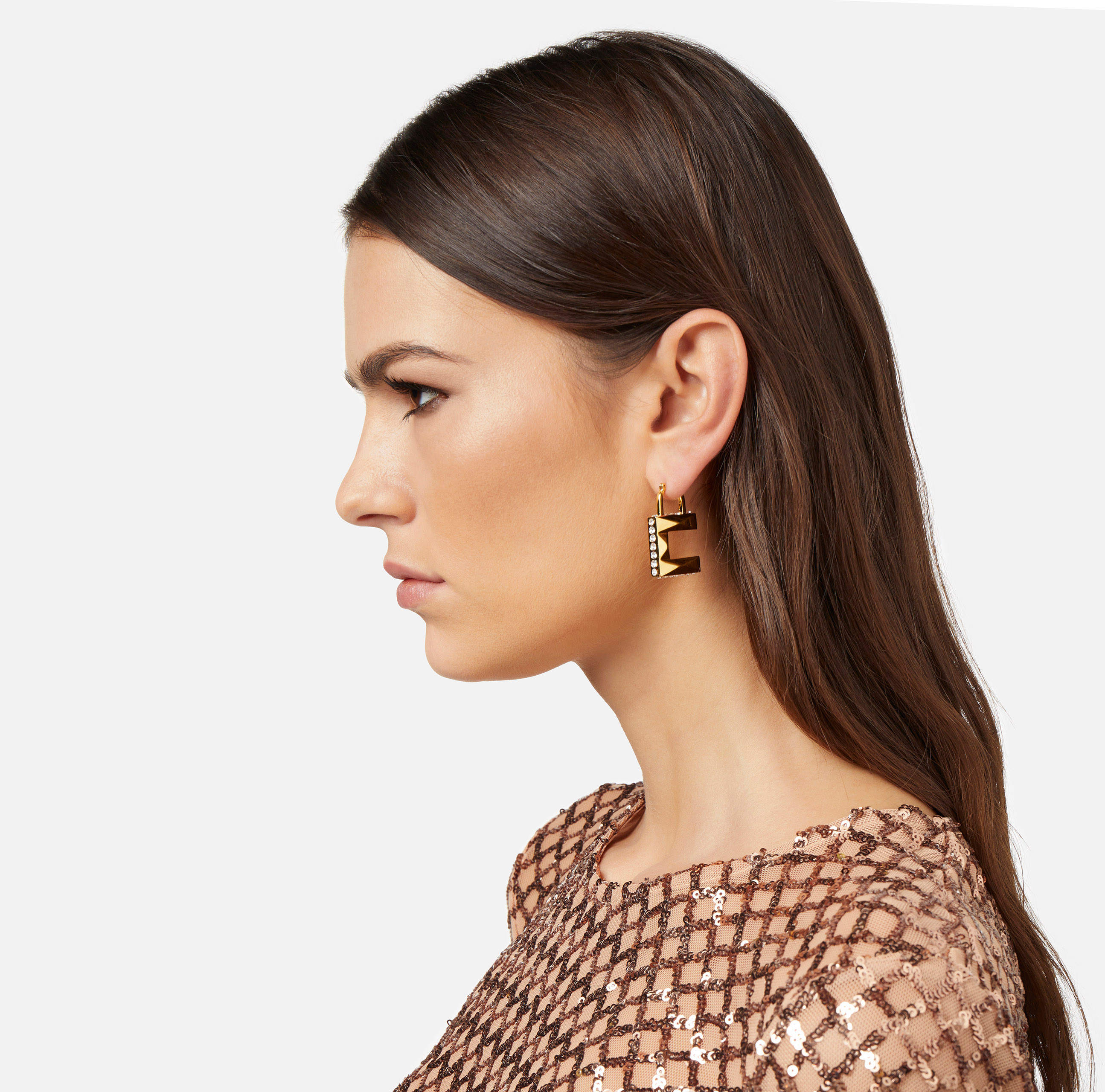 Boucles d'oreilles logo à facettes avec strass - Elisabetta Franchi