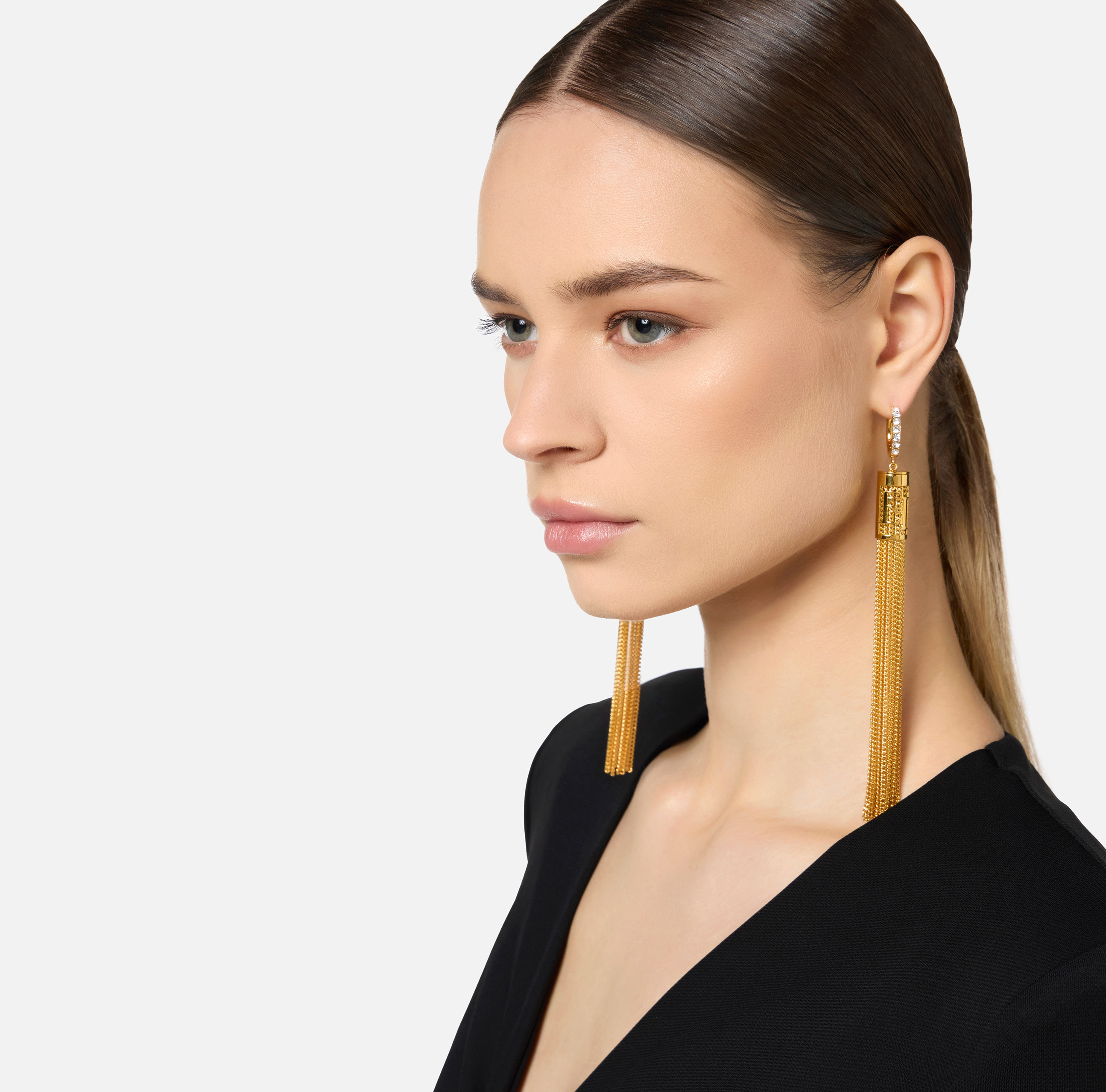 Golden metal ring earrings with tassels - Elisabetta Franchi