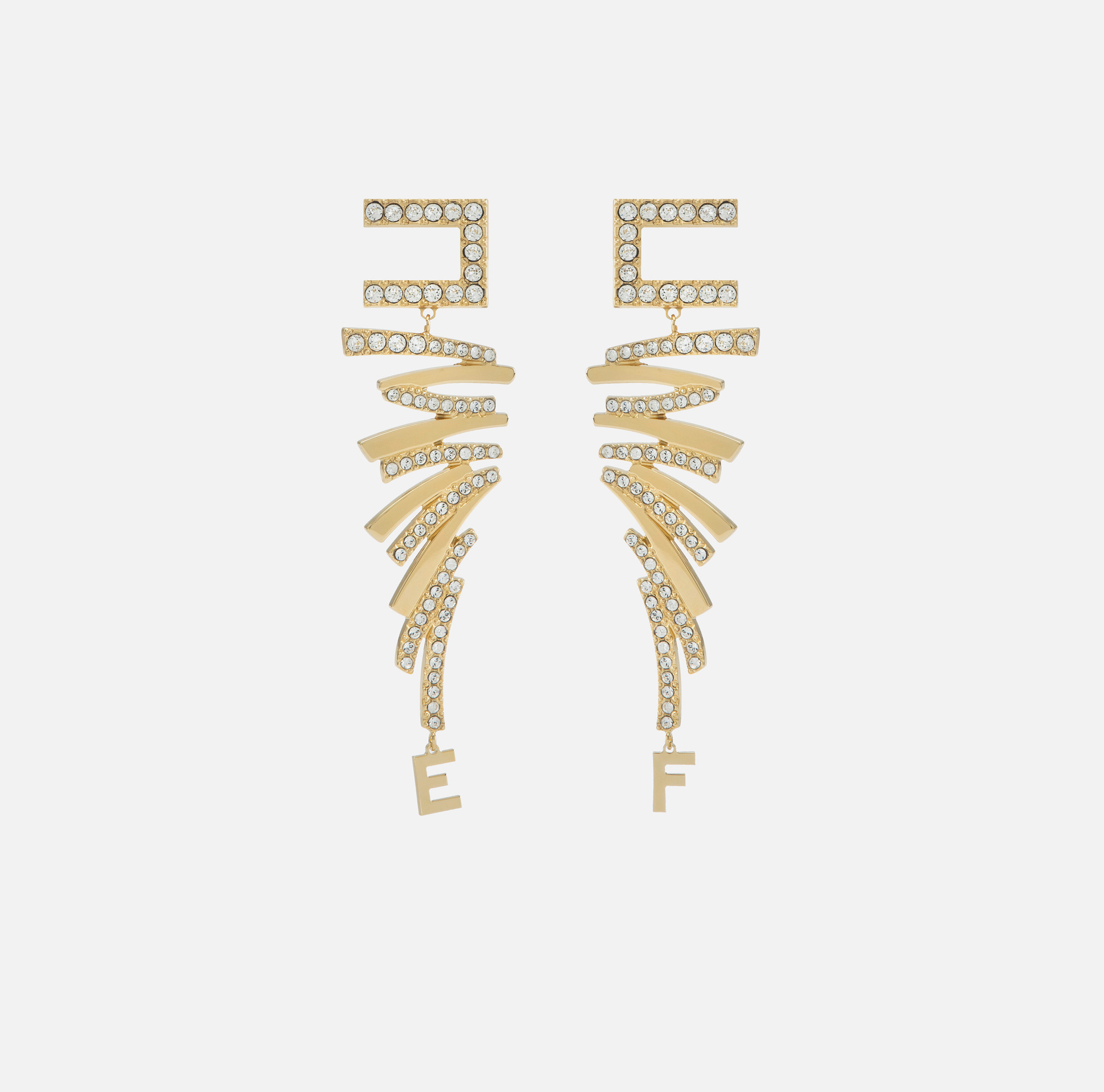 Golden metal and rhinestone logo earrings with zigzag design - Elisabetta Franchi