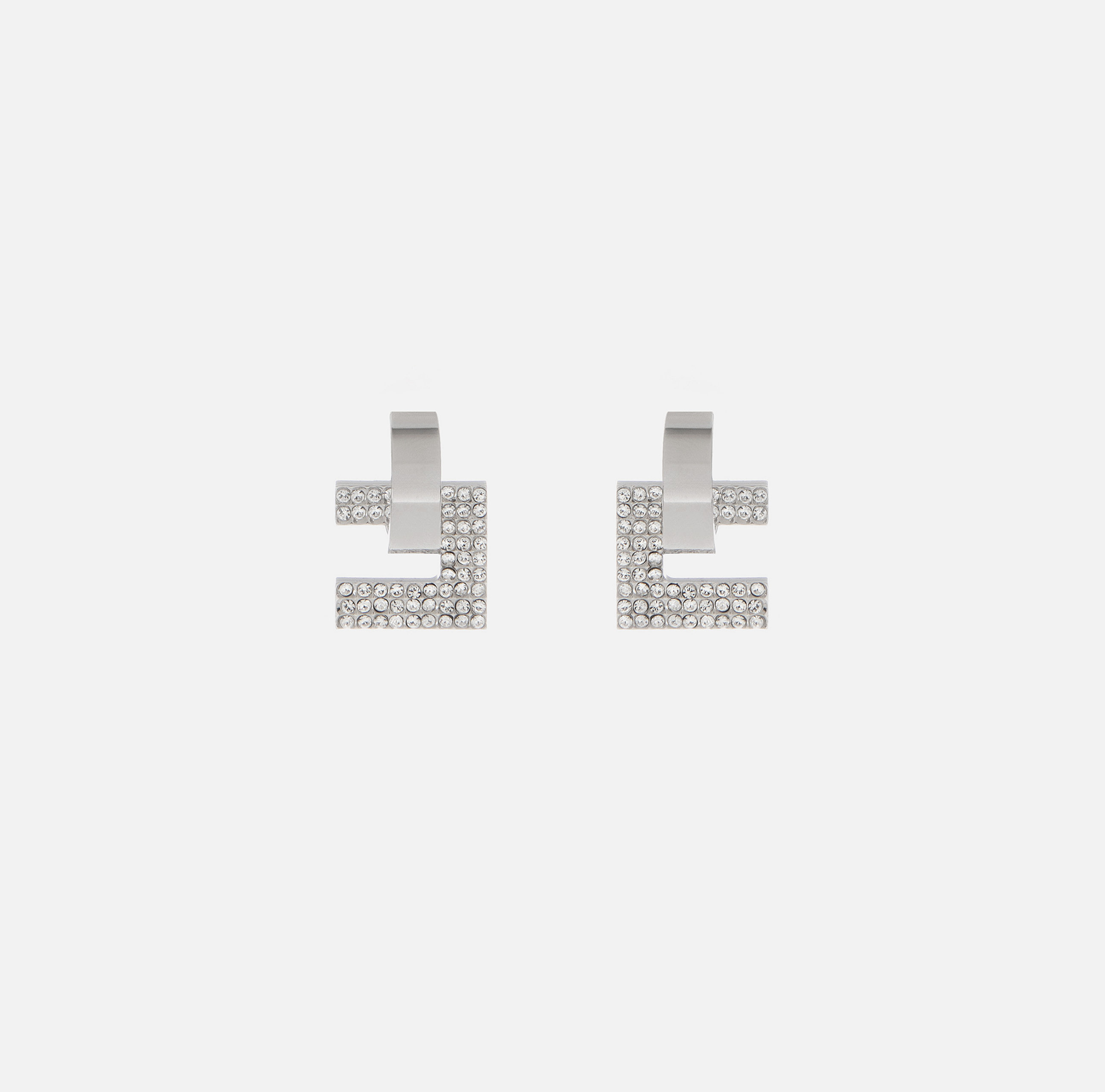 Серебристые серьги в виде логотипа со стразами - ACCESSORI - Elisabetta Franchi