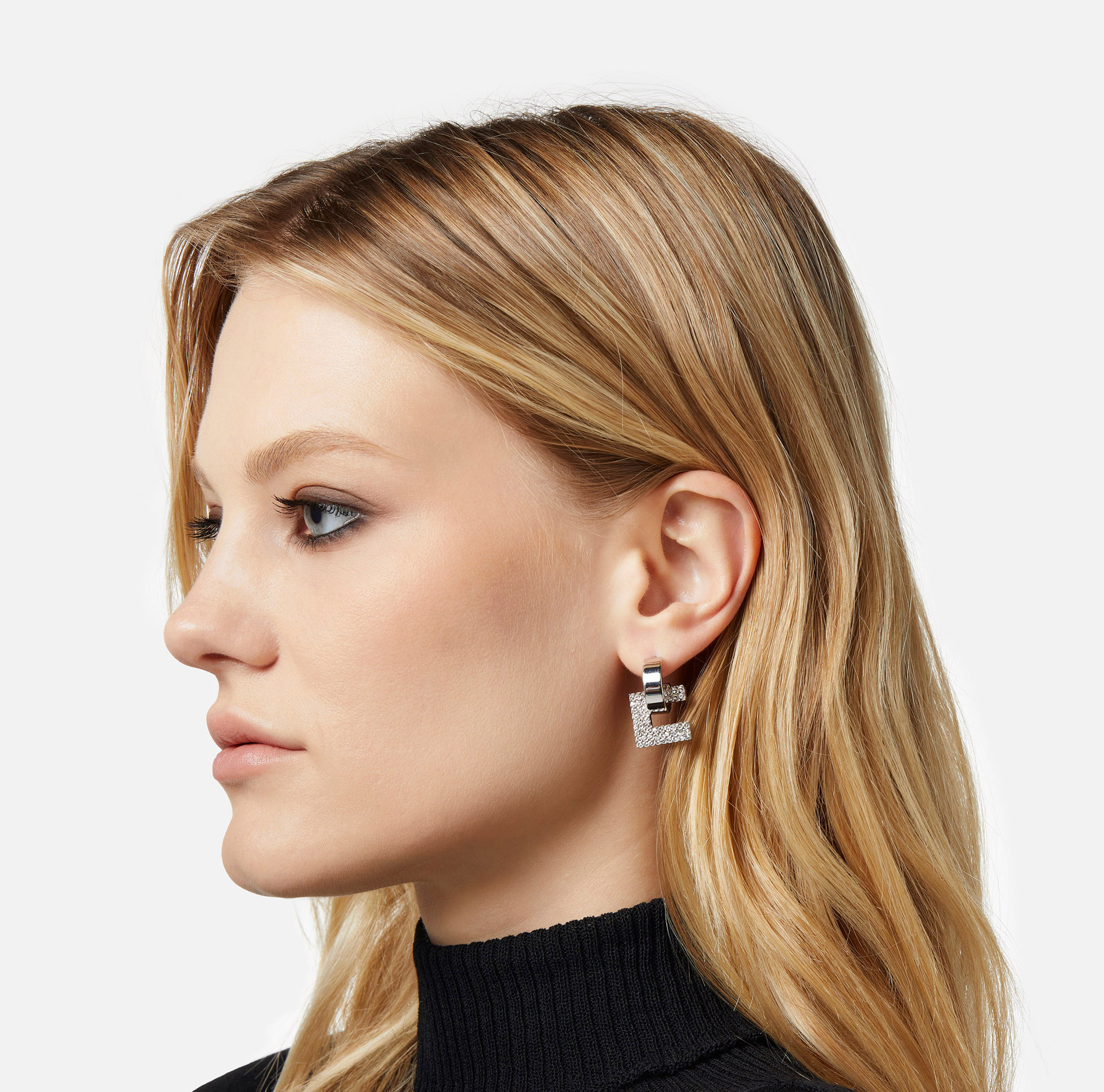 Silver logo earrings with rhinestones - Elisabetta Franchi