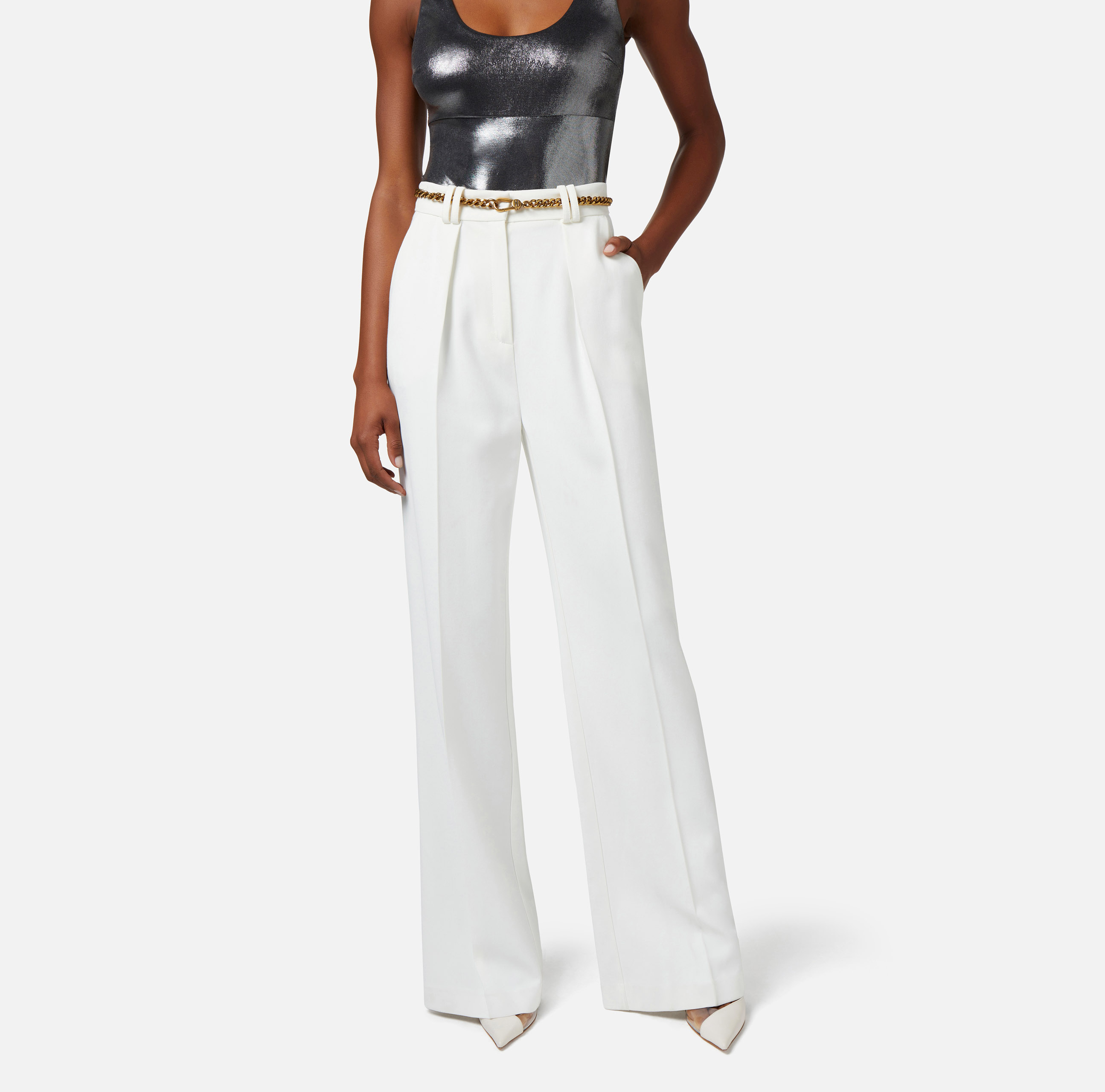 Straight trousers in viscose fabric with belt - Elisabetta Franchi