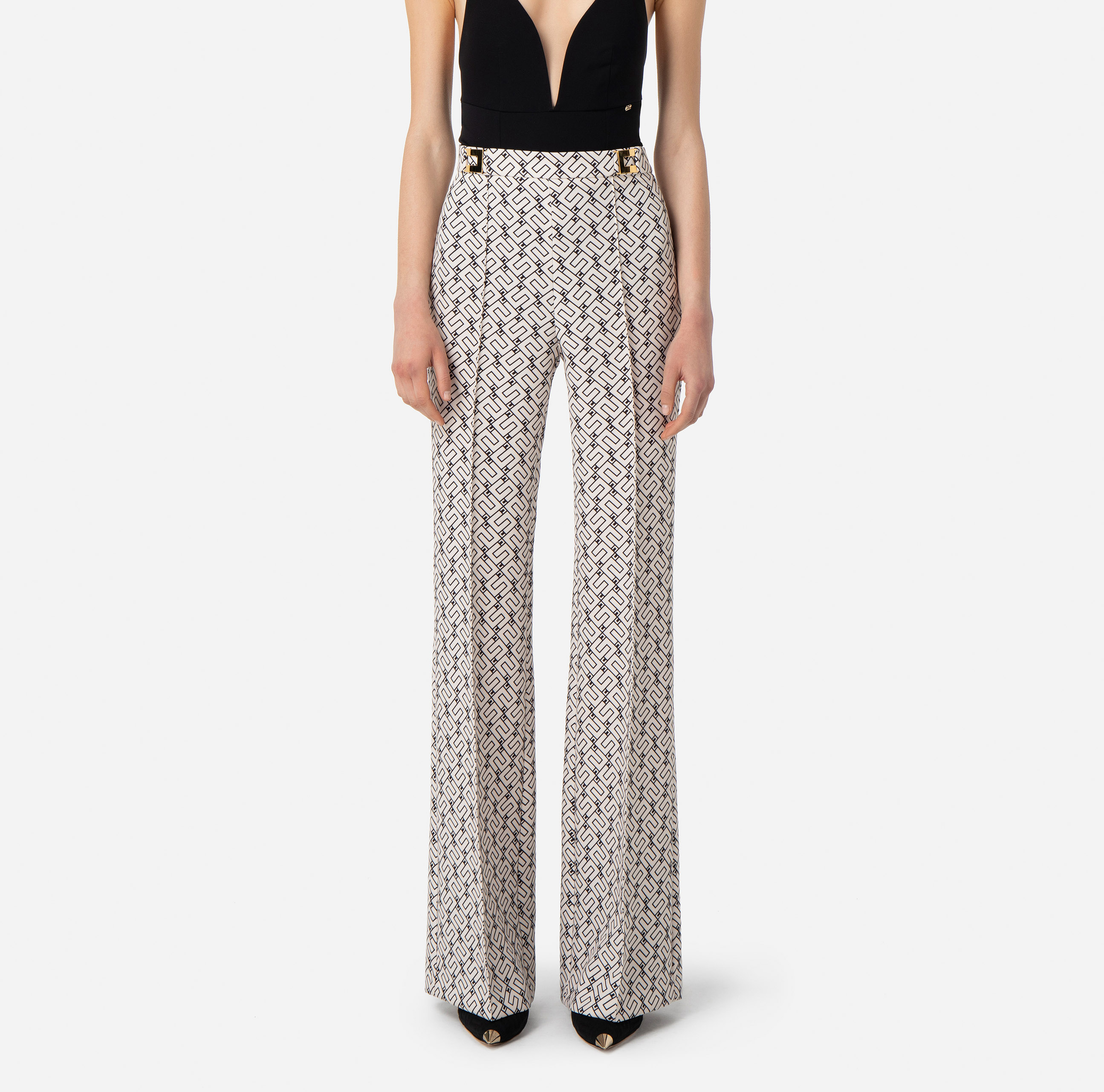 Palazzo trousers in crêpe fabric with logo print - Elisabetta Franchi