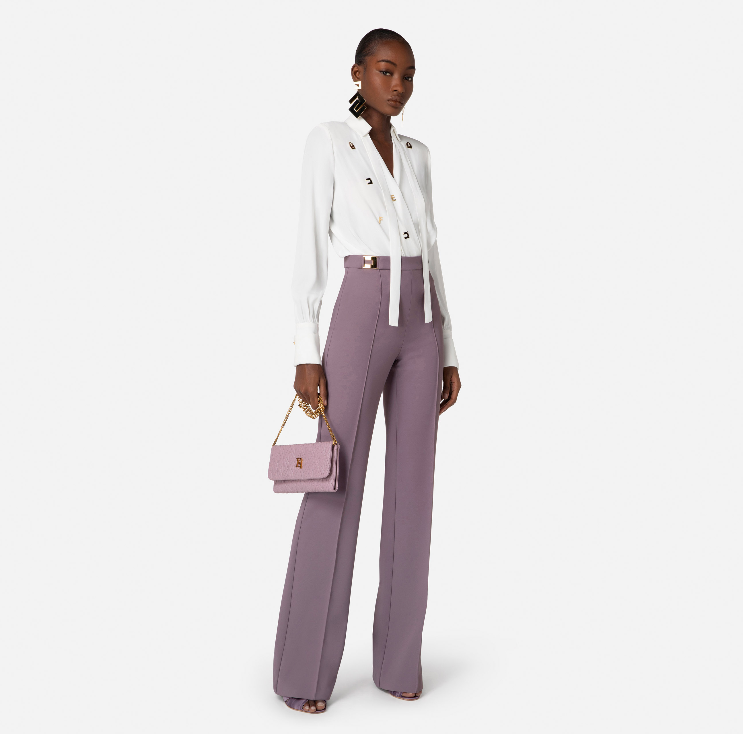 Crêpe palazzo trousers with logo plaques - Elisabetta Franchi