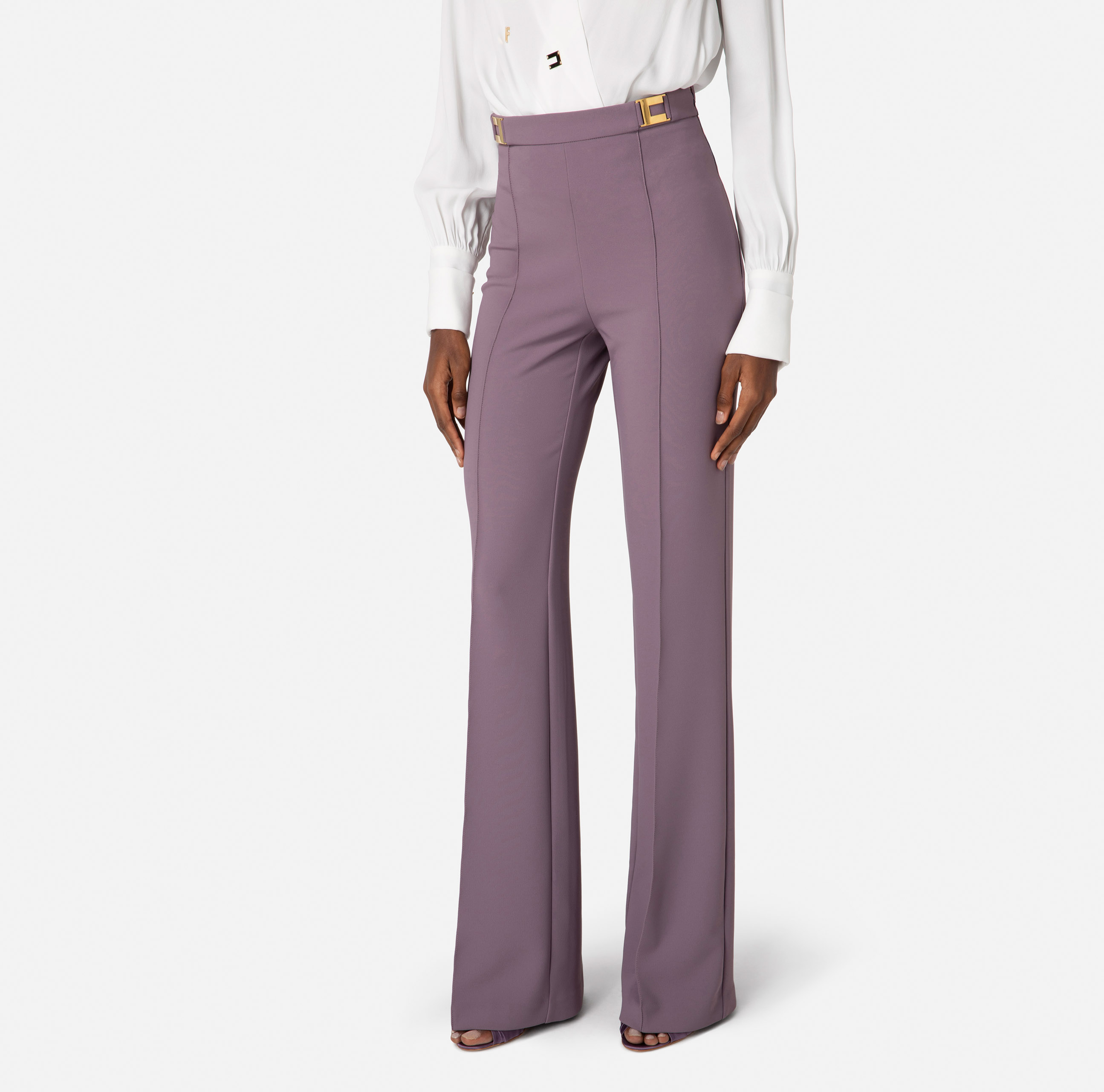 Crêpe palazzo trousers with logo plaques - Elisabetta Franchi