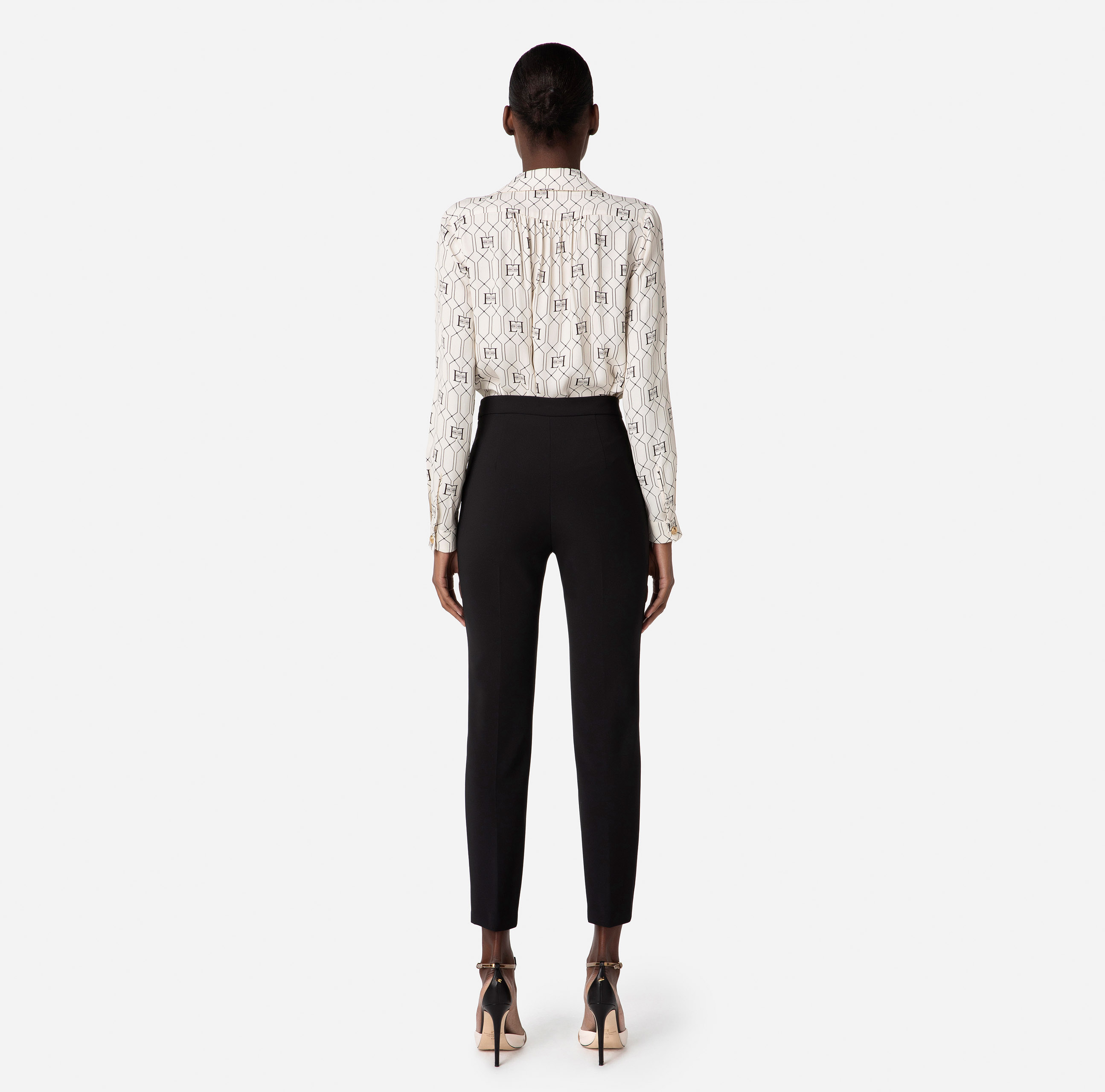Crêpe straight fit trousers with logo plaques - Elisabetta Franchi