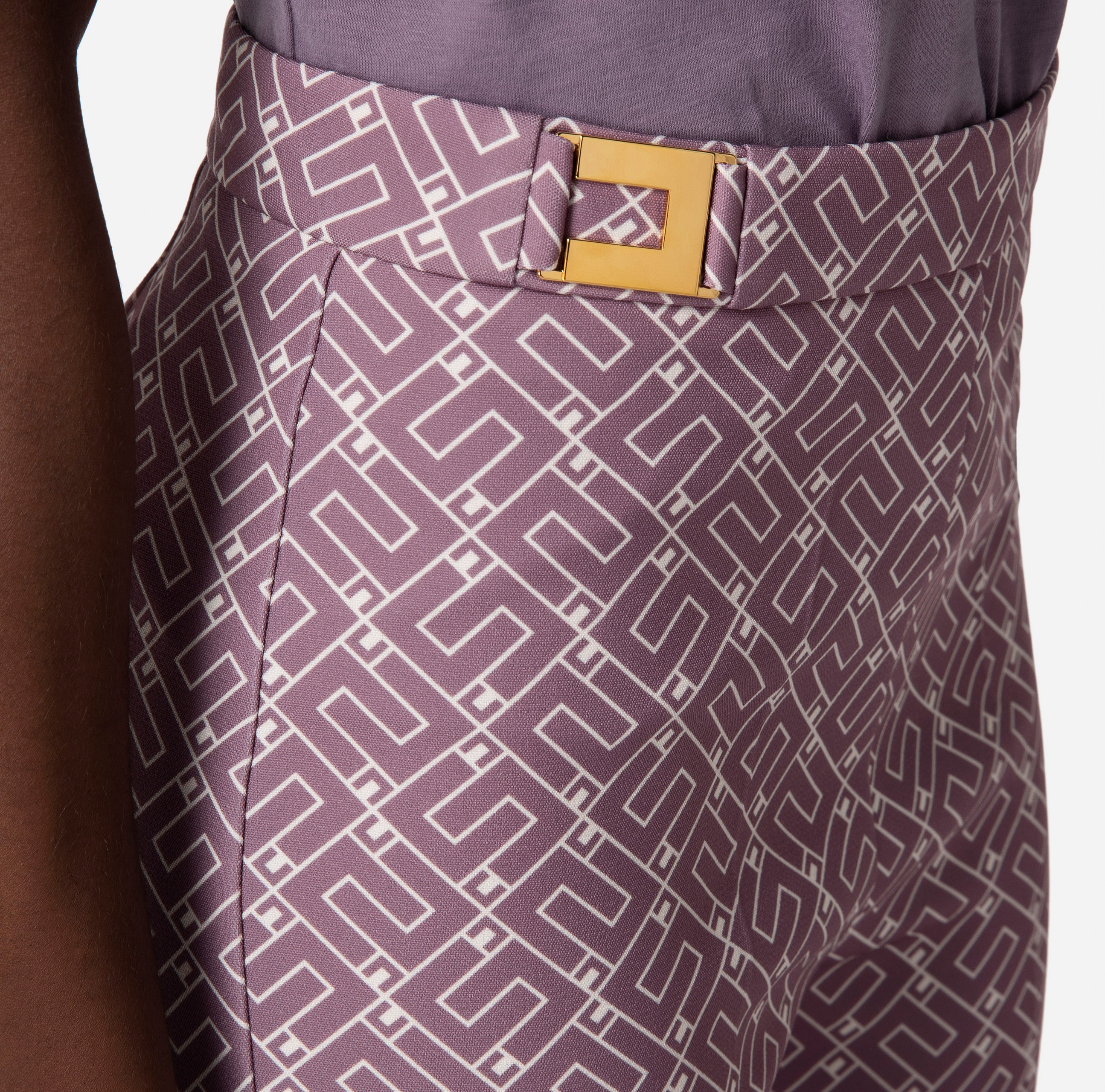 Pantalone dritto in crêpe con stampa logo - Elisabetta Franchi