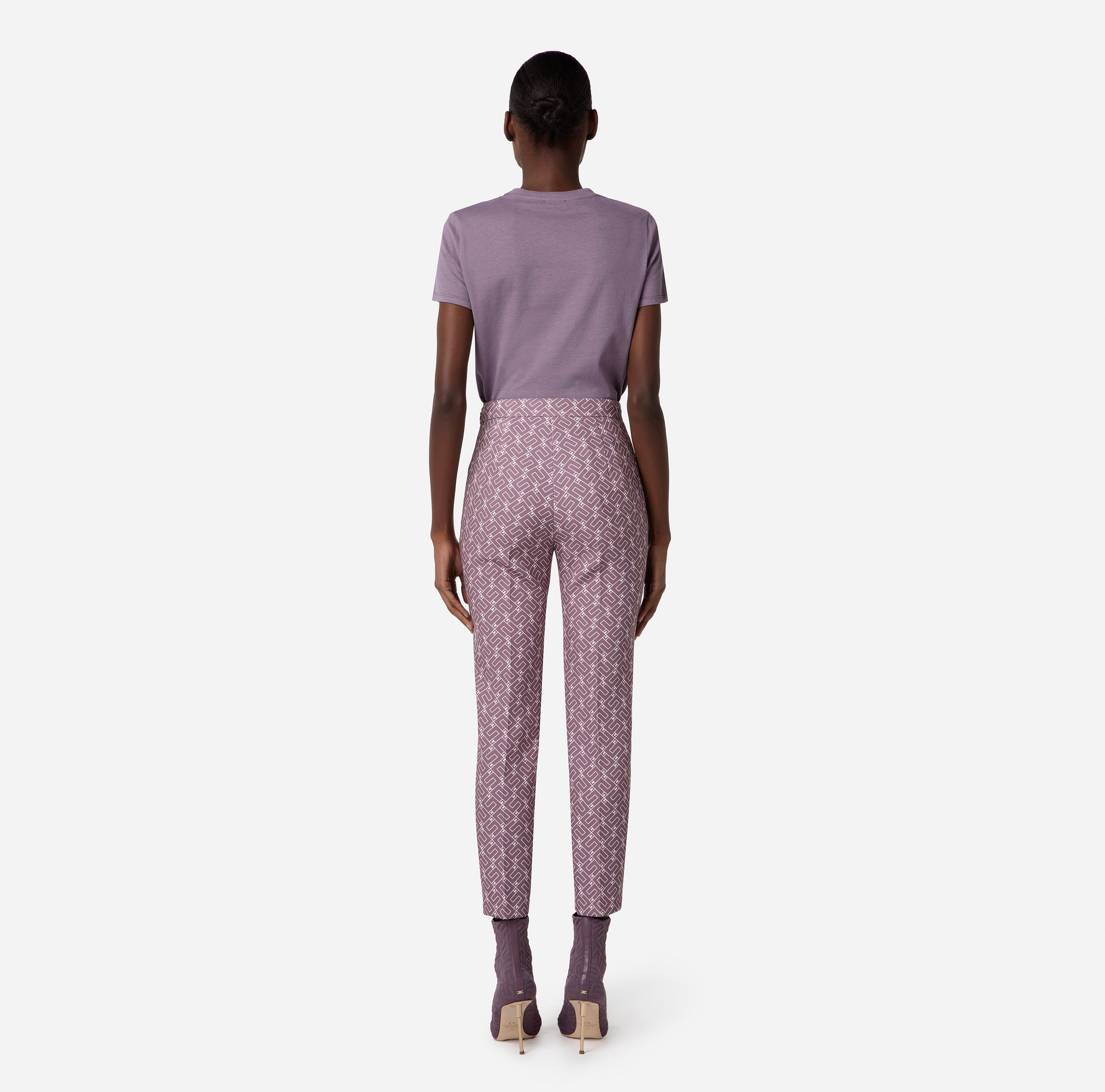 Straight fit trousers in crêpe fabric with logo print - Elisabetta Franchi