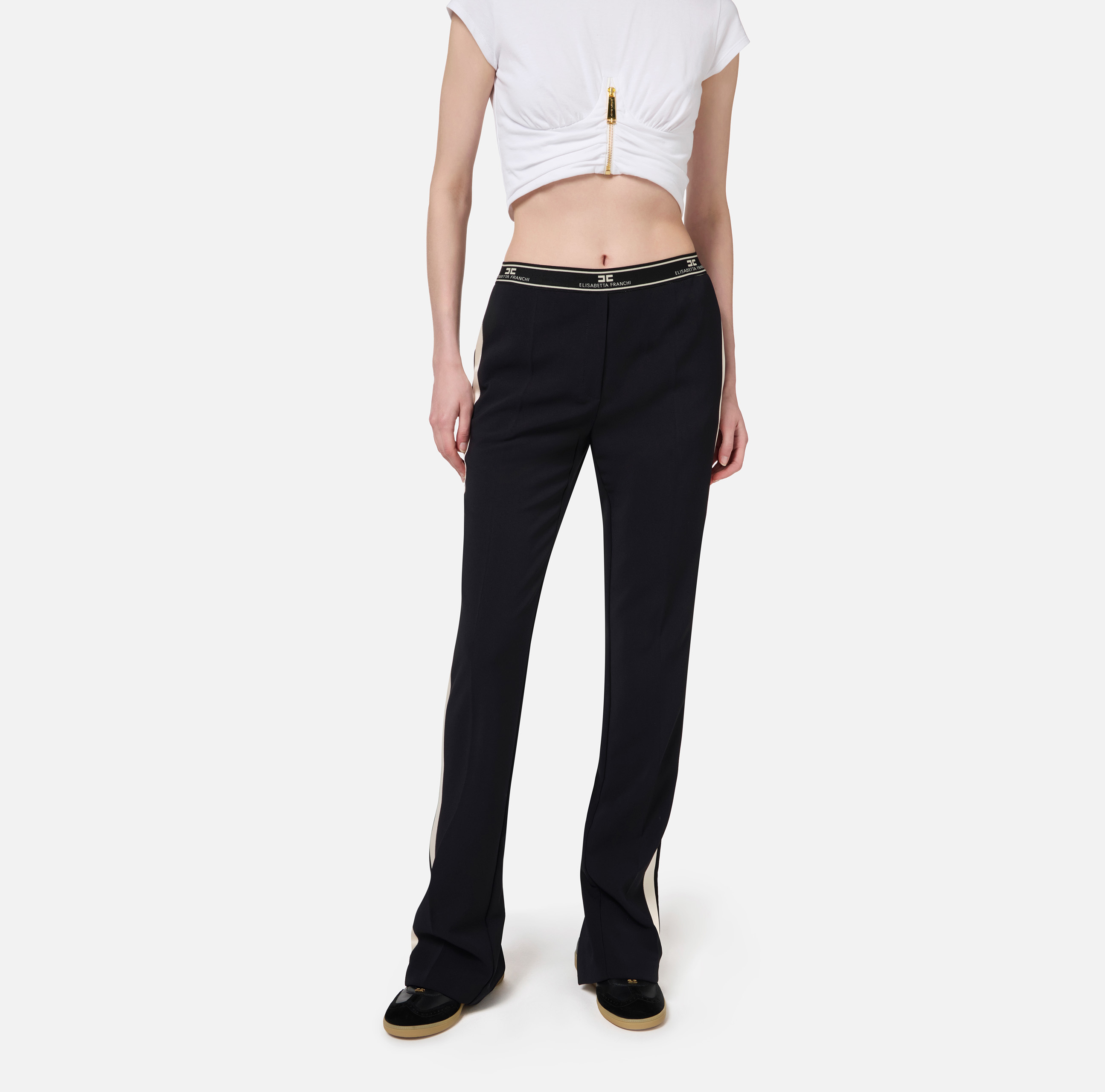 Straight trousers in crêpe fabric with side band - Elisabetta Franchi