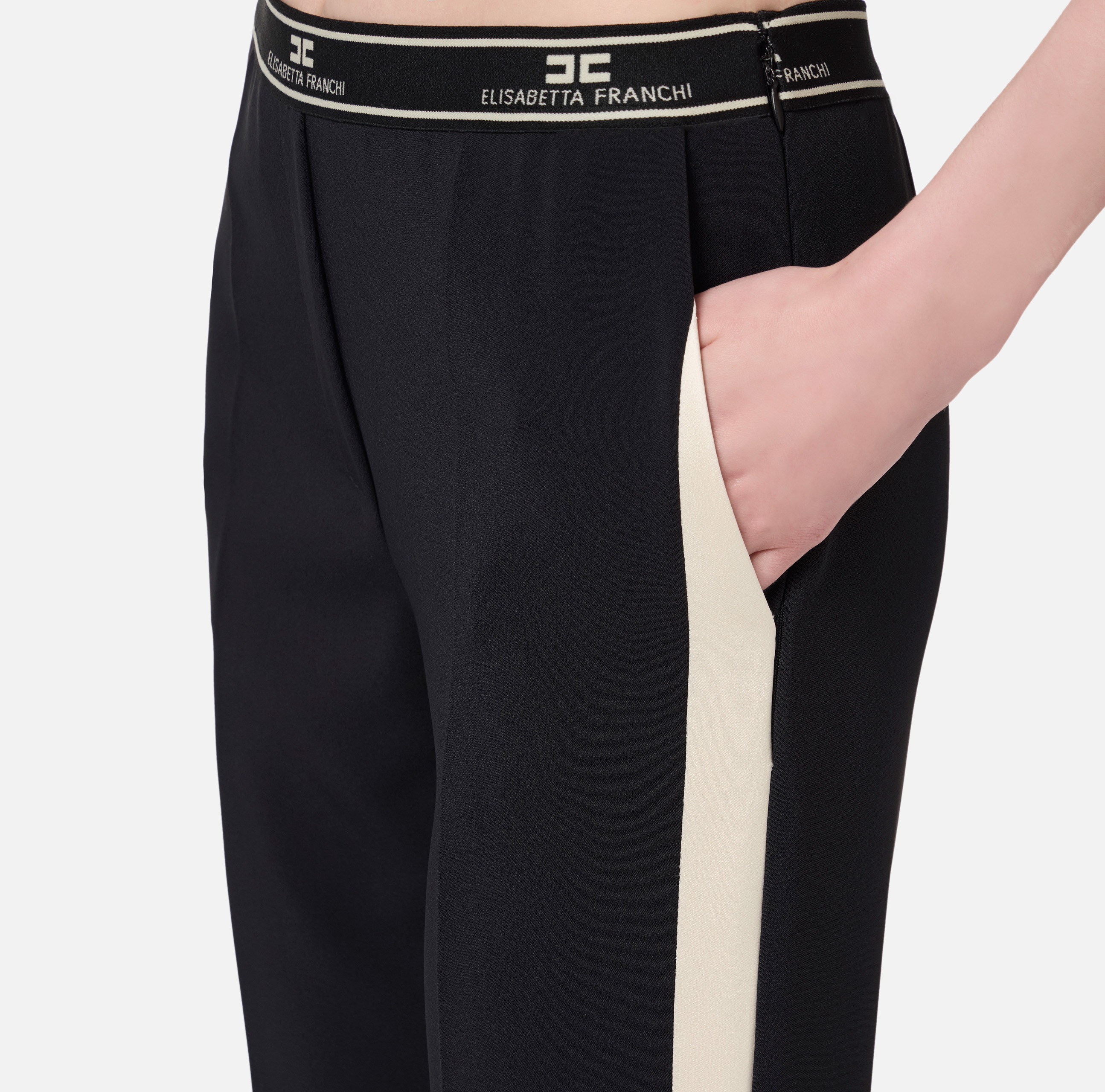 Straight trousers in crêpe fabric with side band - Elisabetta Franchi