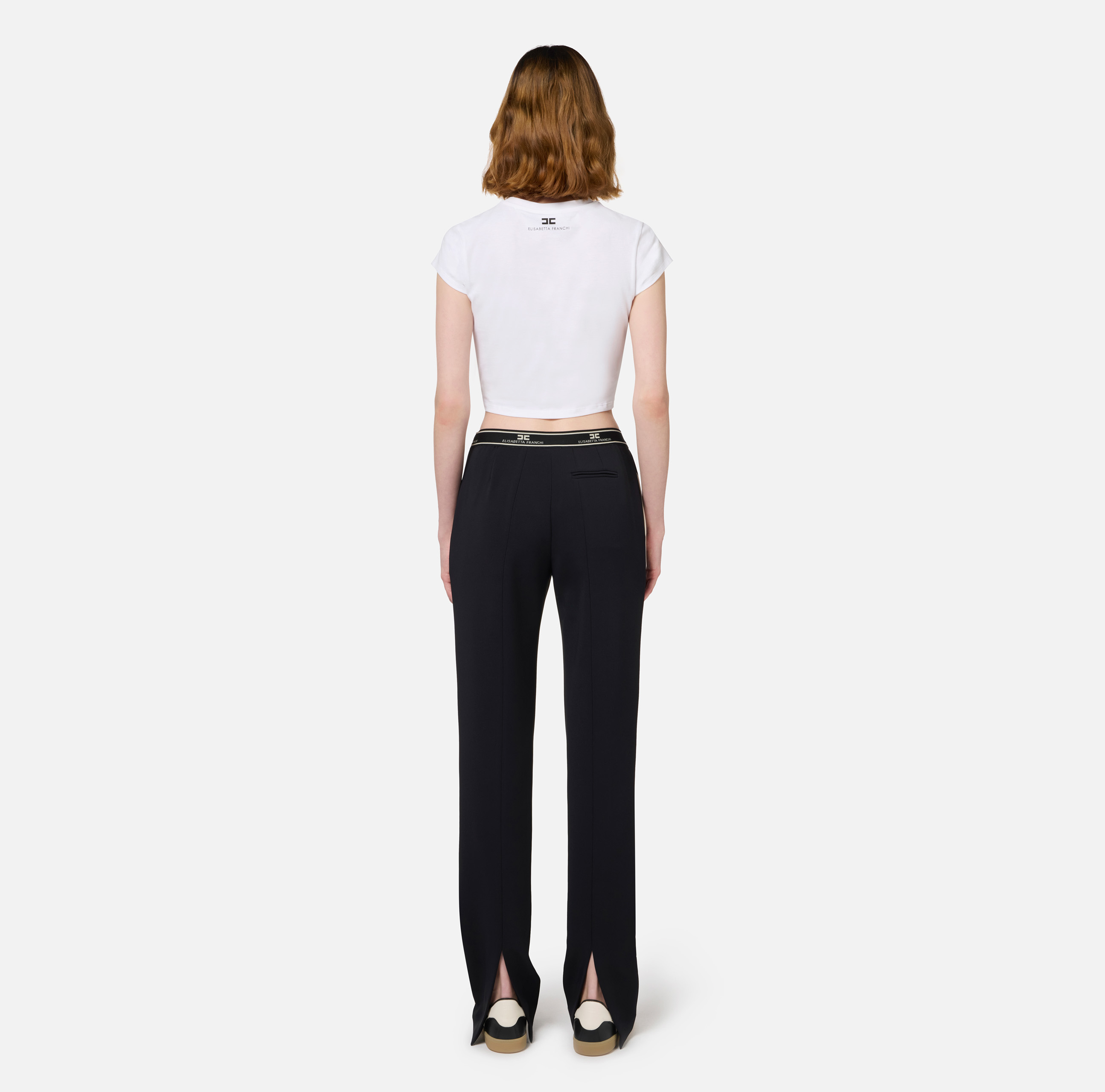 Straight trousers in crêpe fabric with side band - Elisabetta Franchi