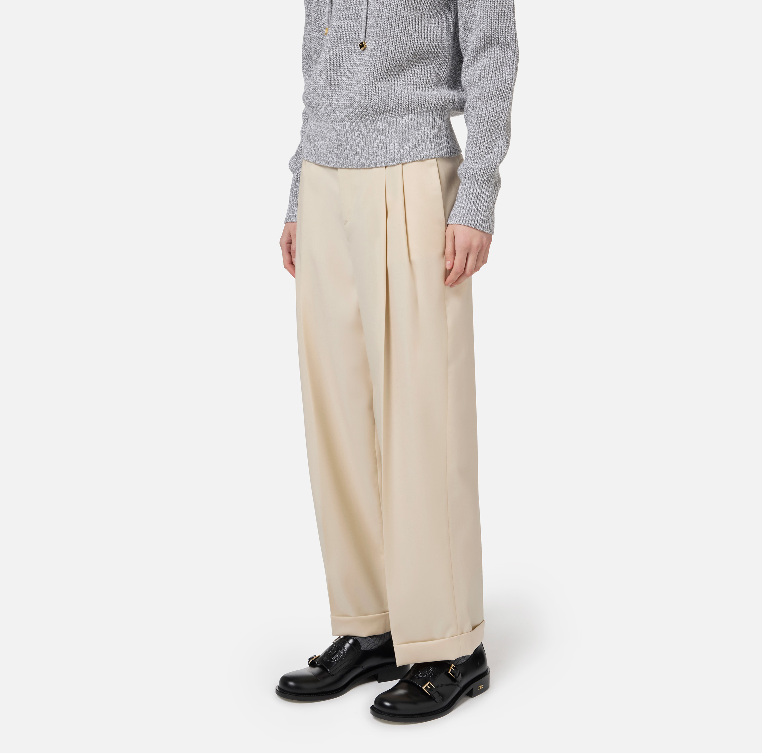 Pantalon en laine froide avec pinces et revers - Elisabetta Franchi