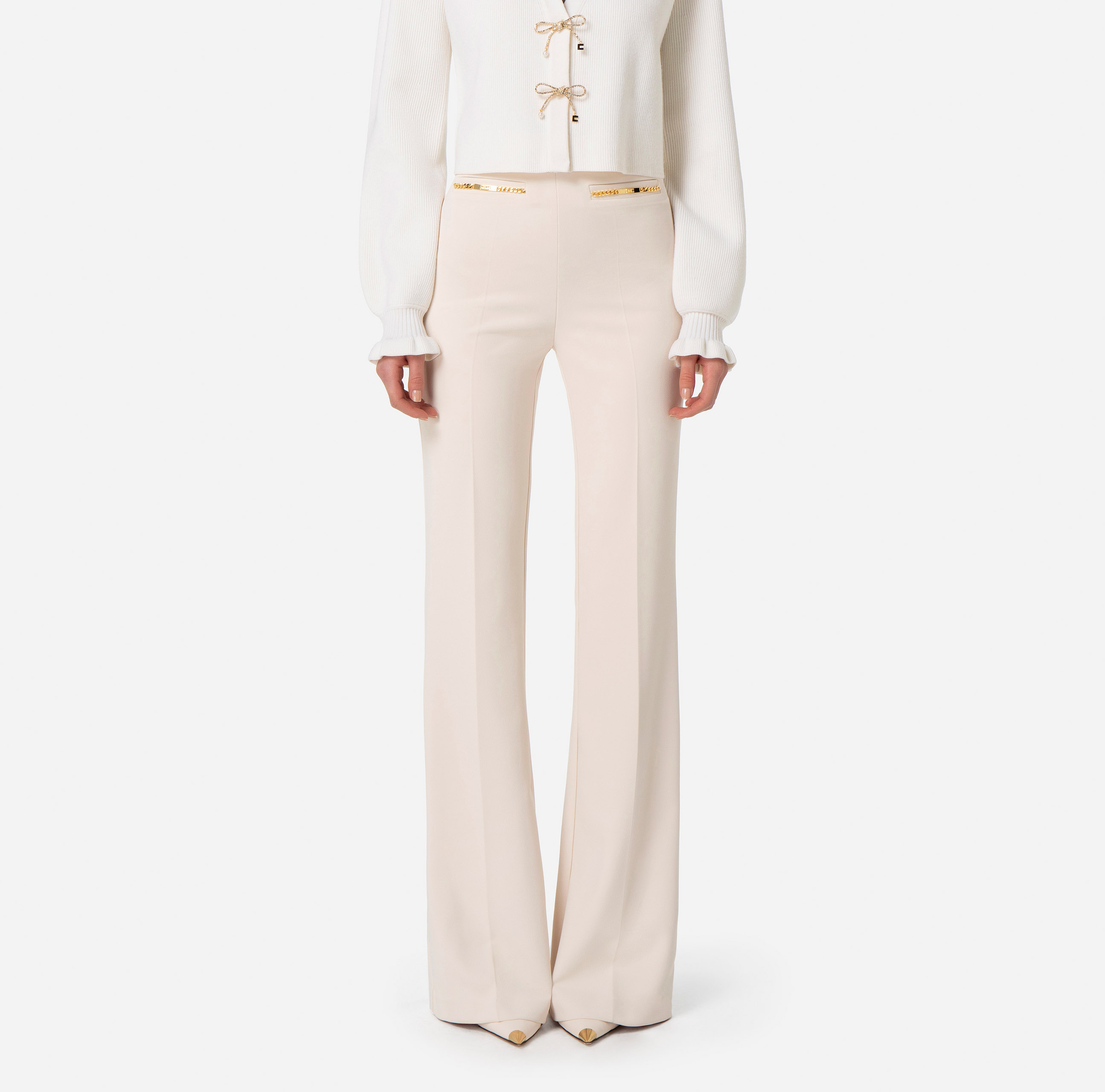 Palazzo trousers in crêpe fabric with horsebits - Elisabetta Franchi