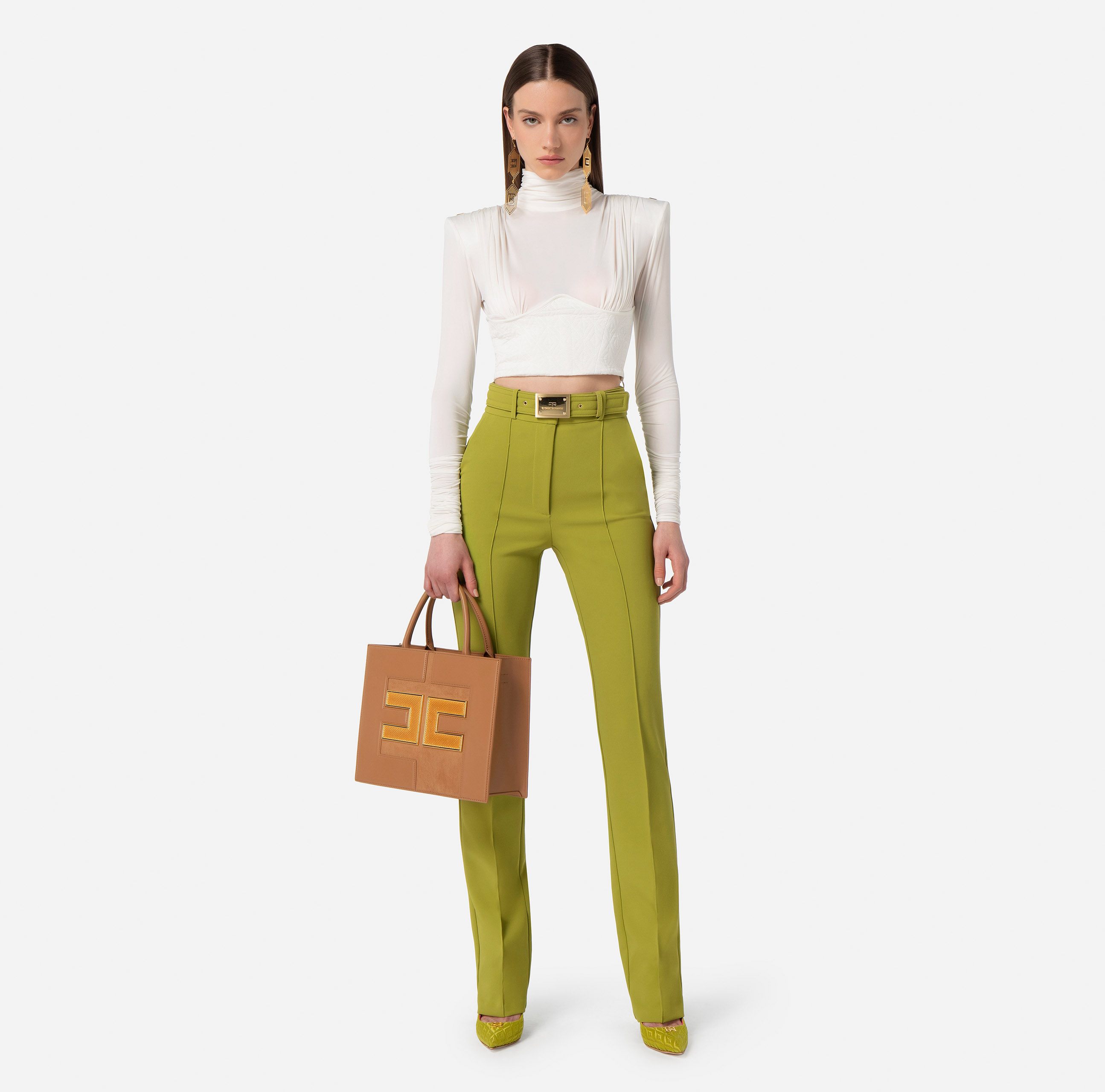Straight trousers in crêpe fabric with pockets - Elisabetta Franchi
