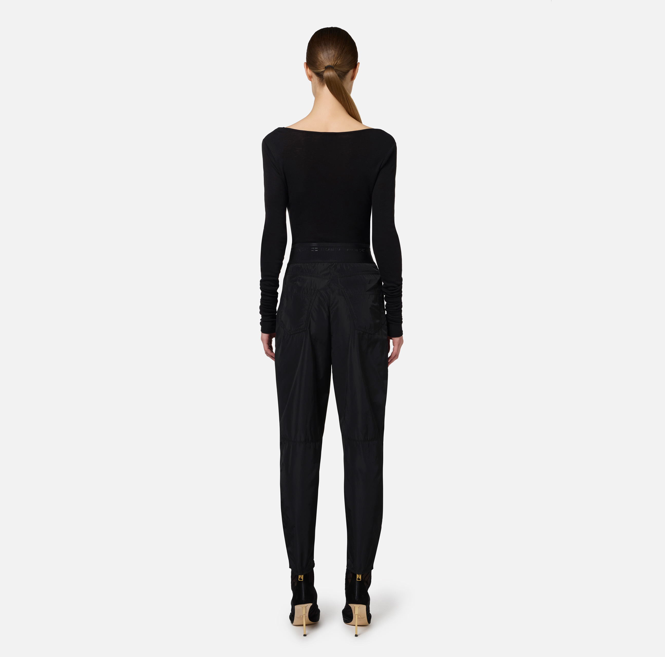 Technical nylon boyfriend trousers with logoed elastic - Elisabetta Franchi