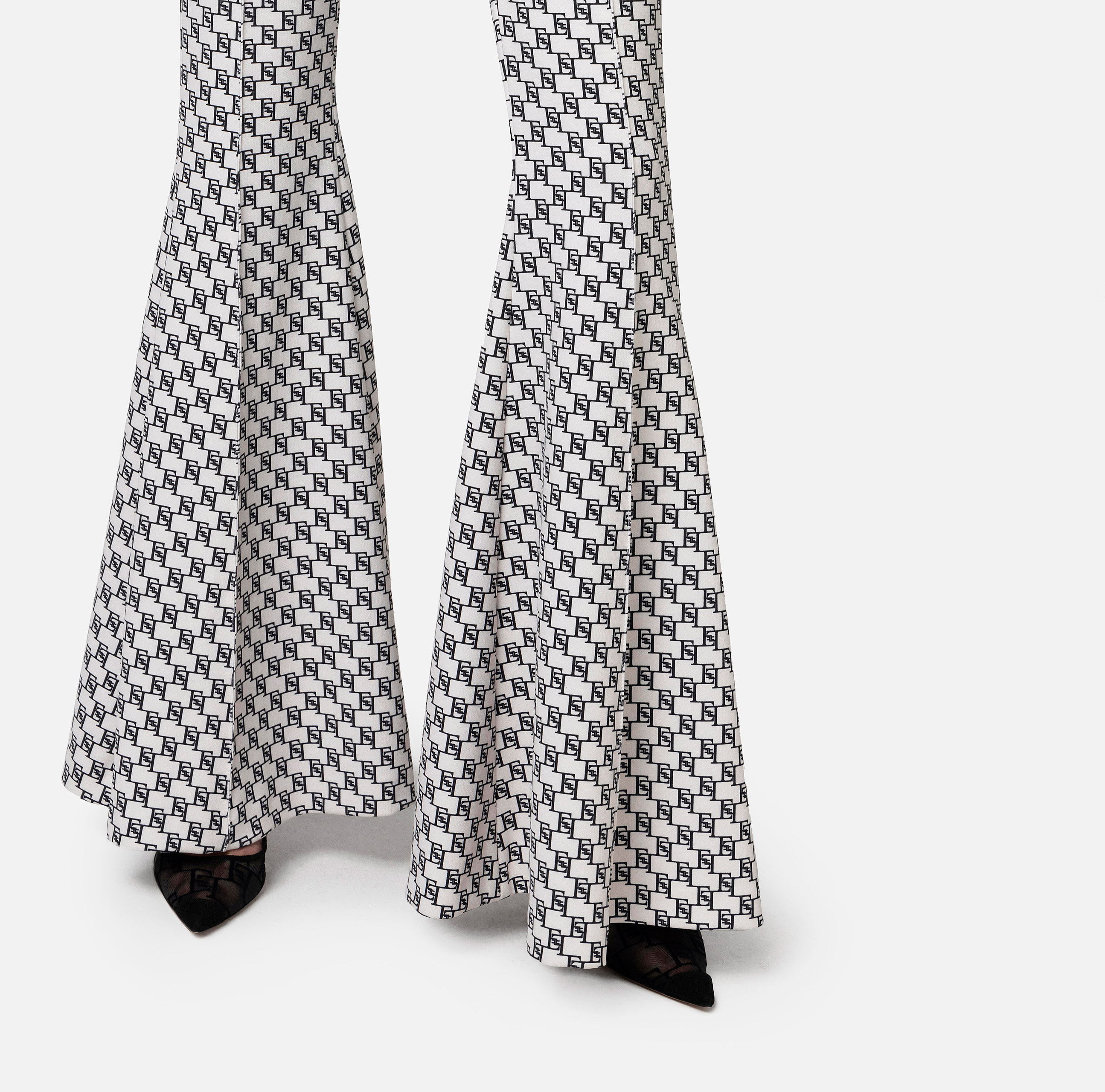 Bell-bottom trousers in stretch crêpe fabric with logo print - Elisabetta Franchi
