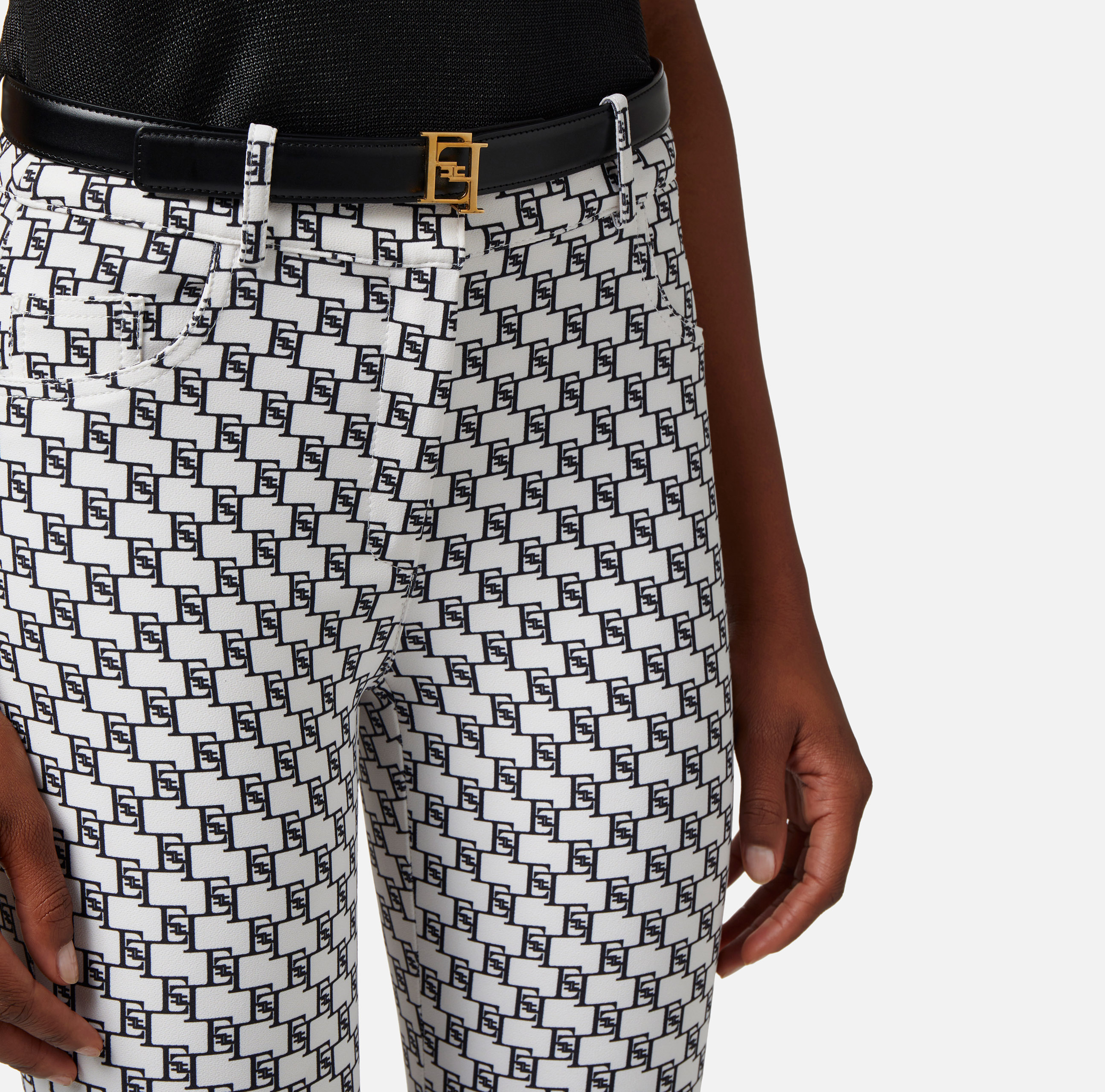 Five-pocket trousers in double layer crêpe fabric with logo print - Elisabetta Franchi