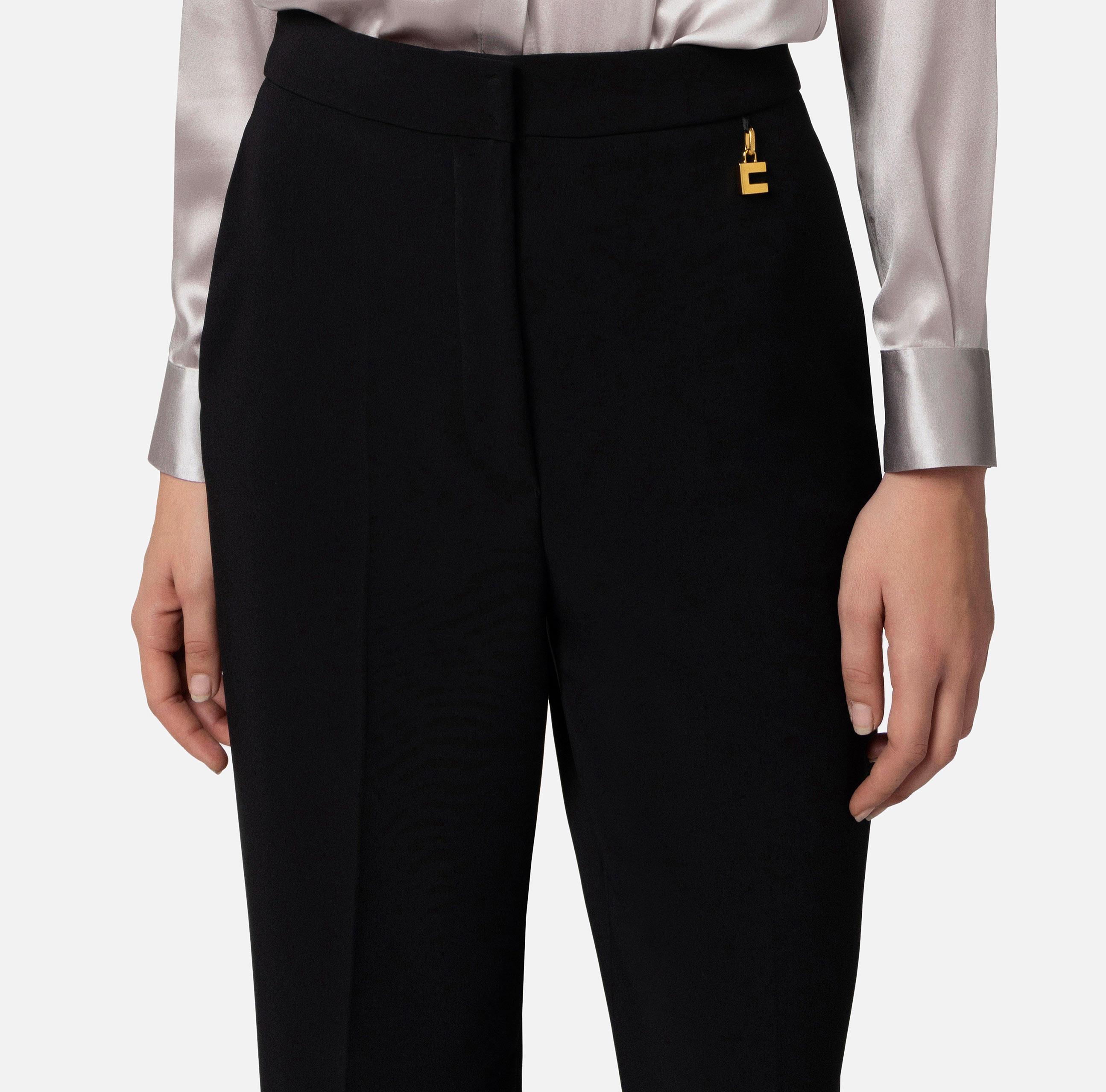 Straight trousers in lightweight crêpe fabric with charms - Elisabetta Franchi