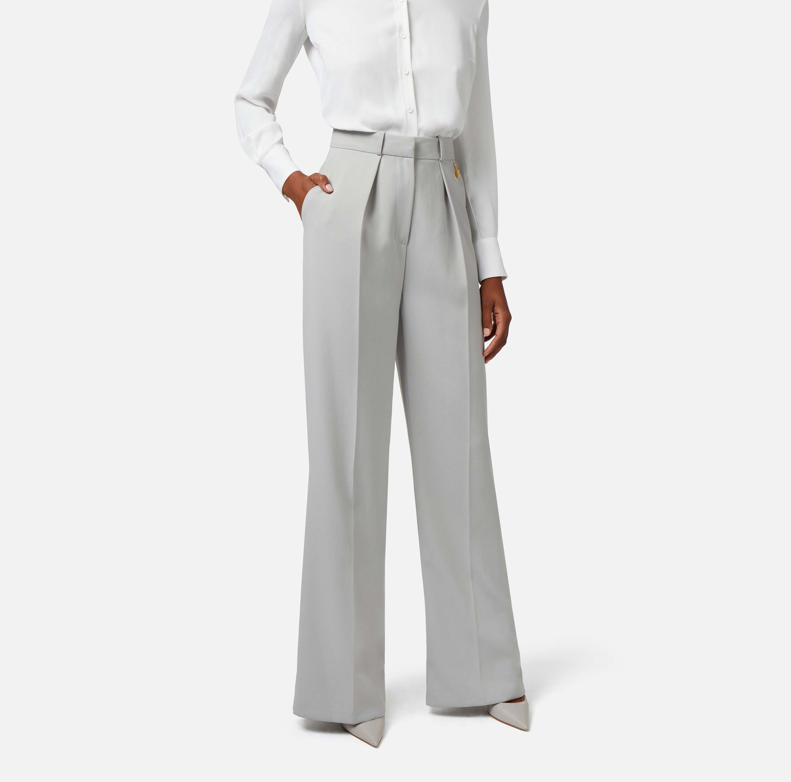 Straight trousers in woven crêpe fabric with darts - Elisabetta Franchi