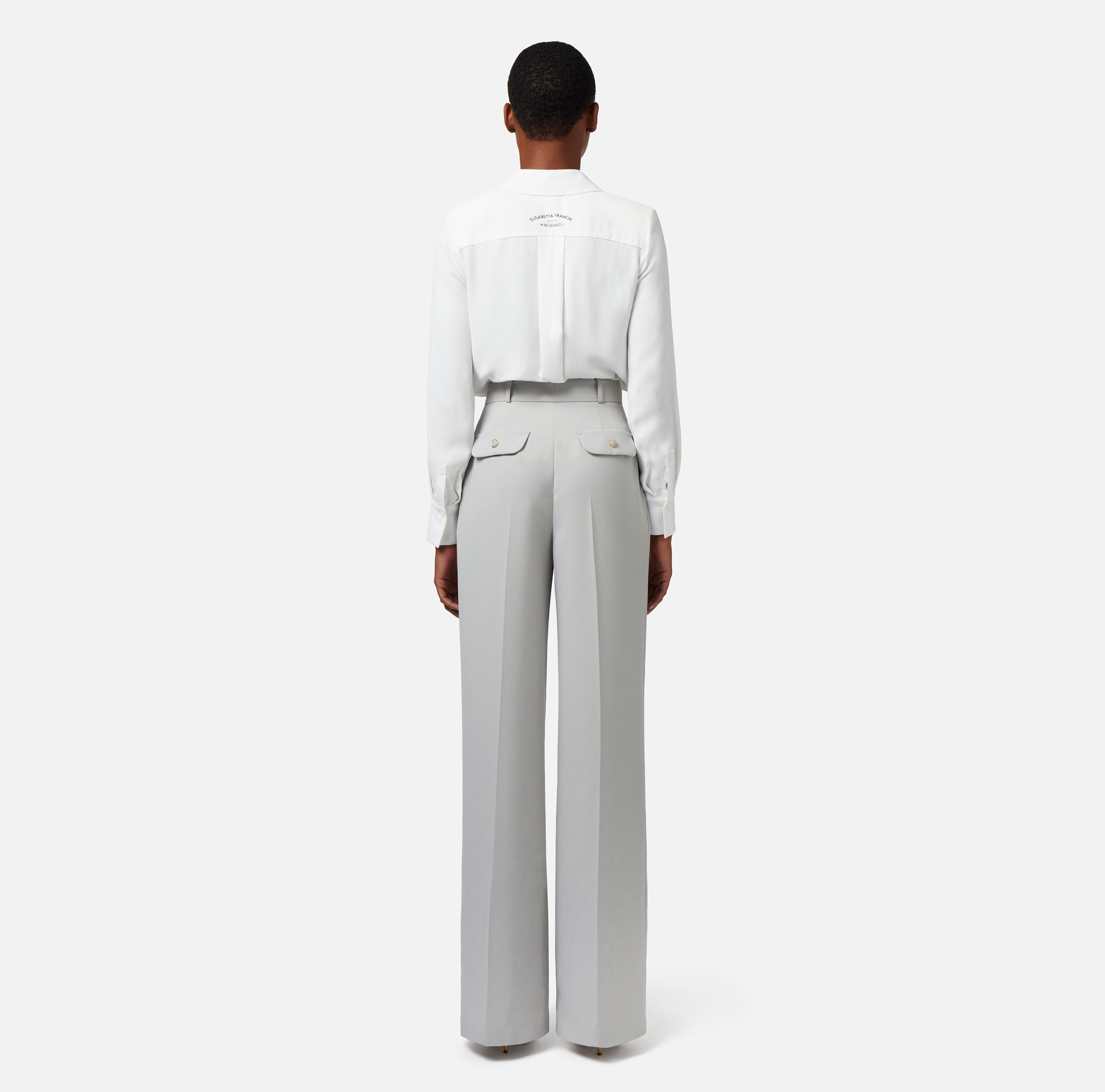 Straight trousers in woven crêpe fabric with darts - Elisabetta Franchi