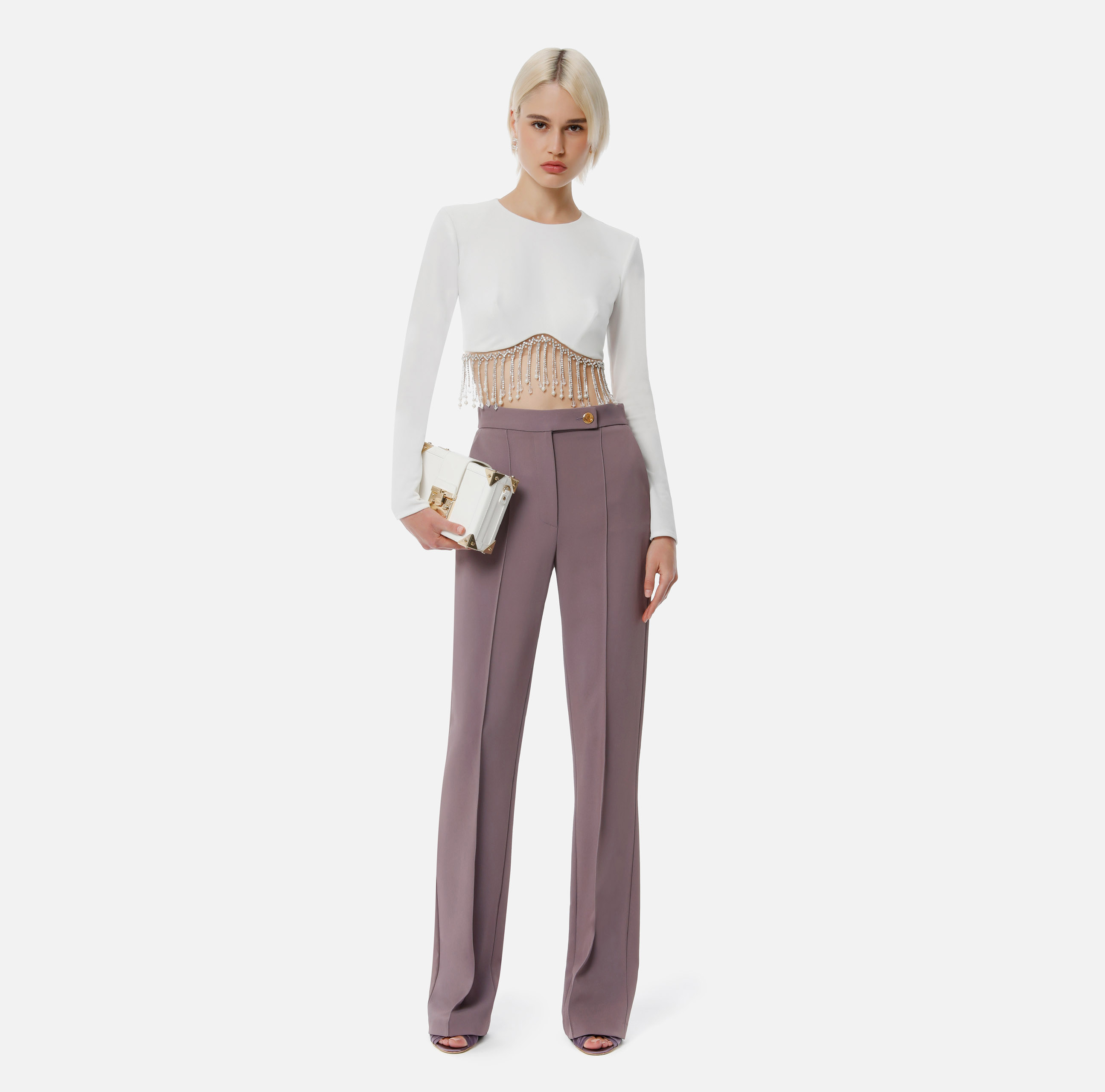 Palazzo trousers in crêpe fabric with asymmetric closure - Elisabetta Franchi