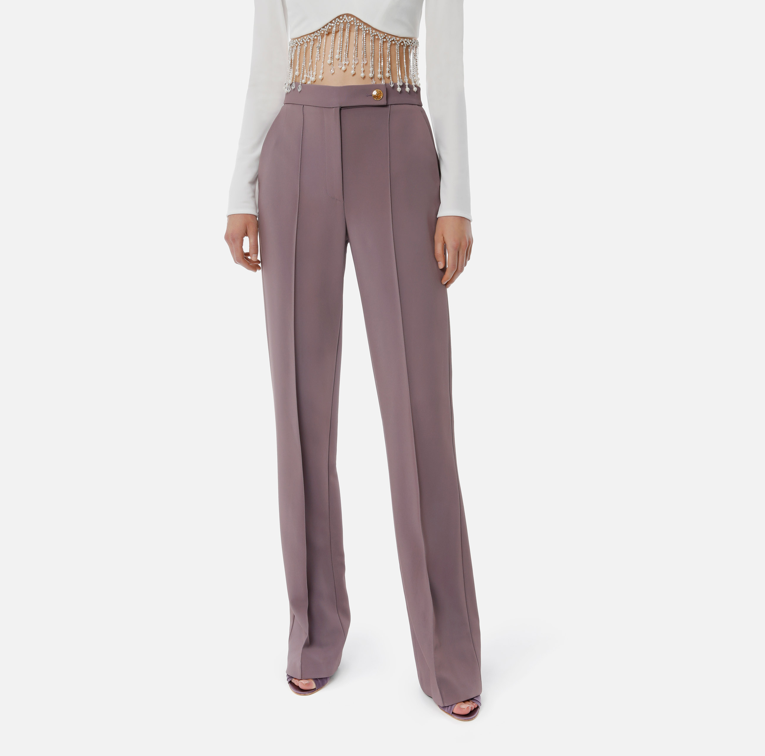 Palazzo trousers in crêpe fabric with asymmetric closure - Elisabetta Franchi