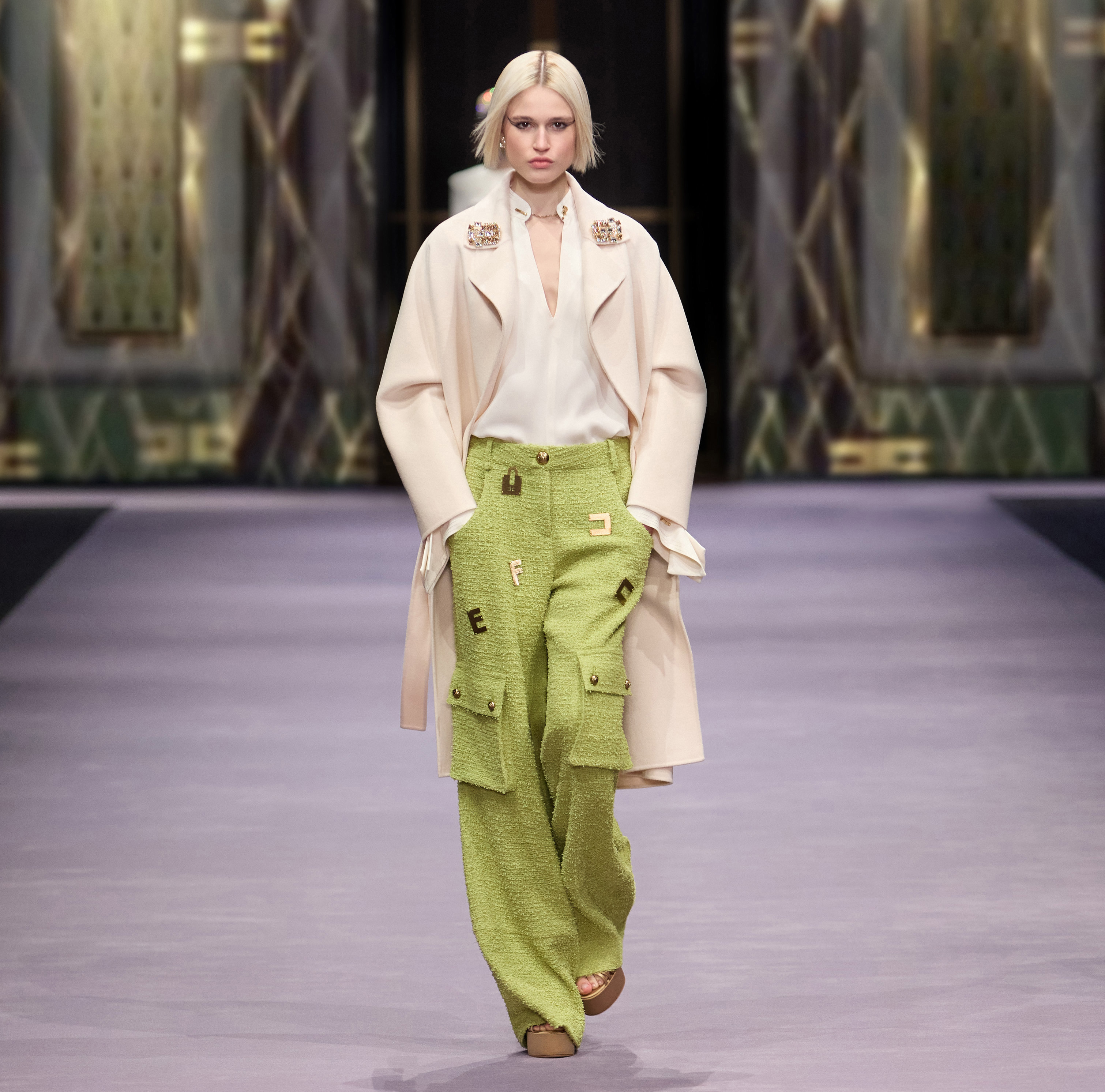 Cargo trousers in tweed fabric with lettering - Elisabetta Franchi