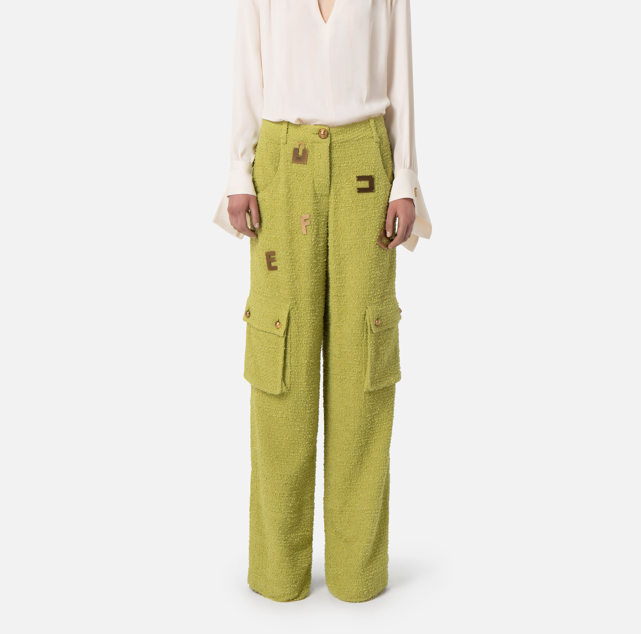 Cargo trousers in tweed fabric with lettering - Elisabetta Franchi