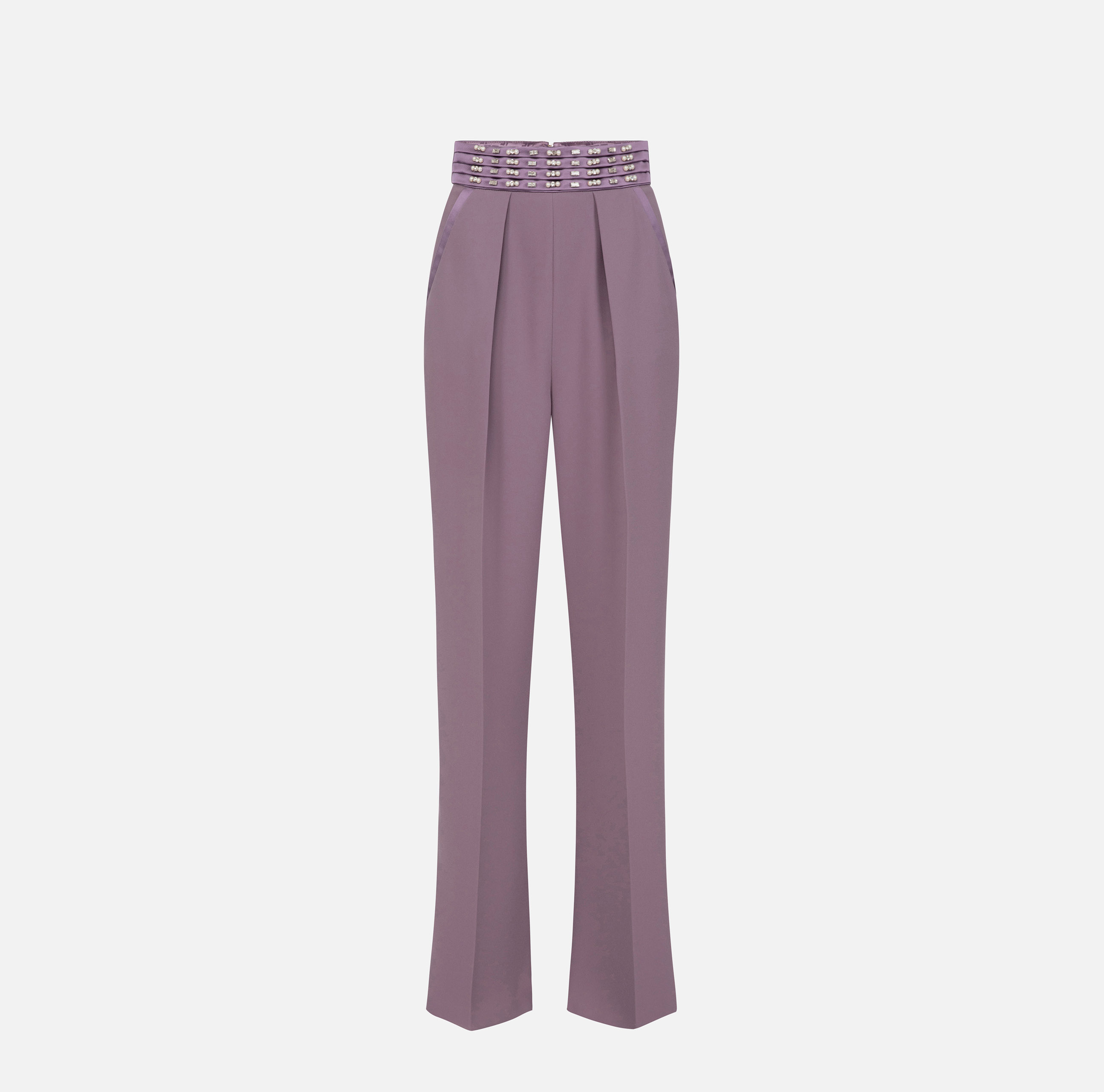 Palazzo trousers in crêpe fabric with embroidered band - ABBIGLIAMENTO - Elisabetta Franchi