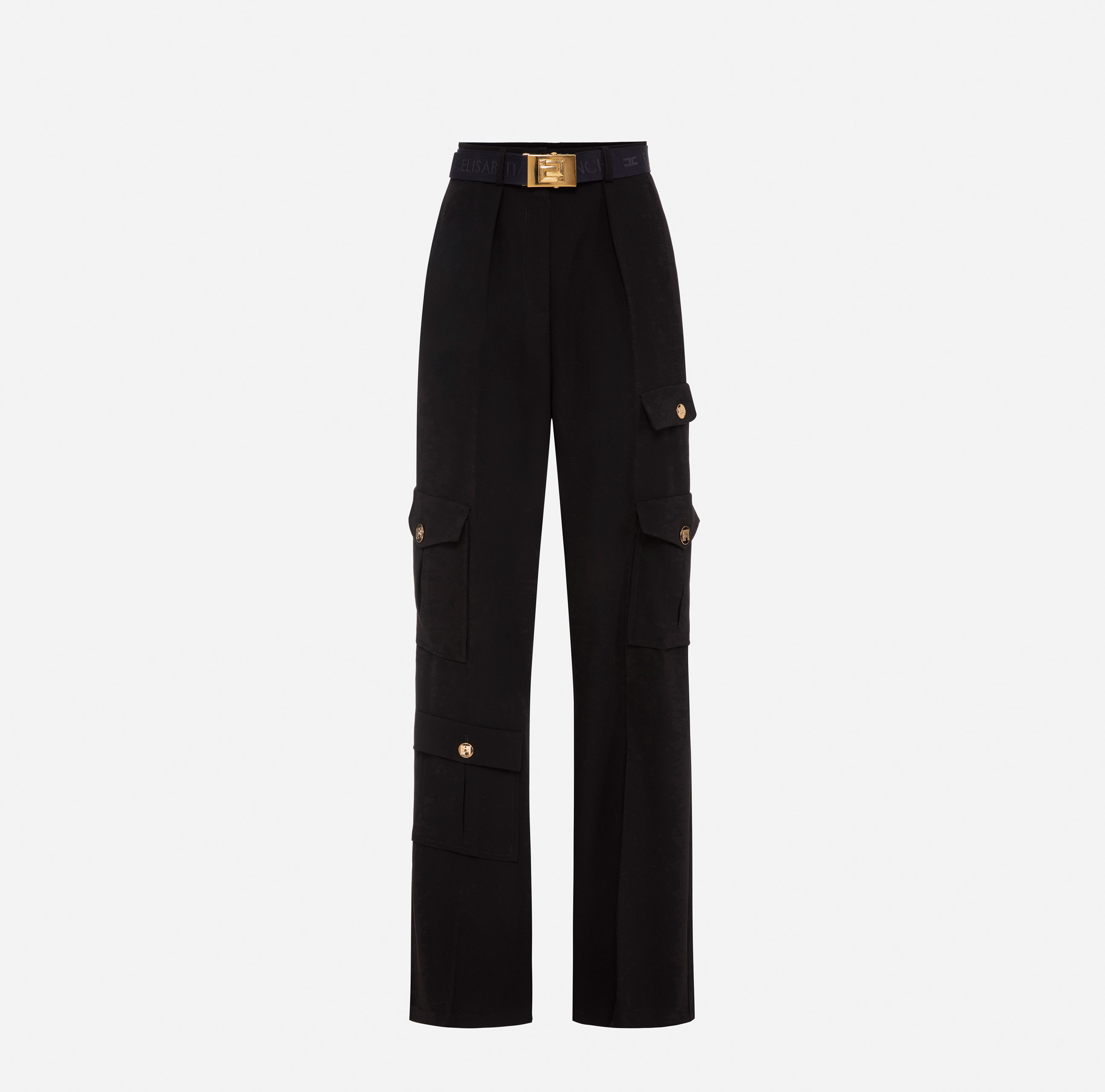 Cargo trousers in crêpe fabric with belt - Elisabetta Franchi