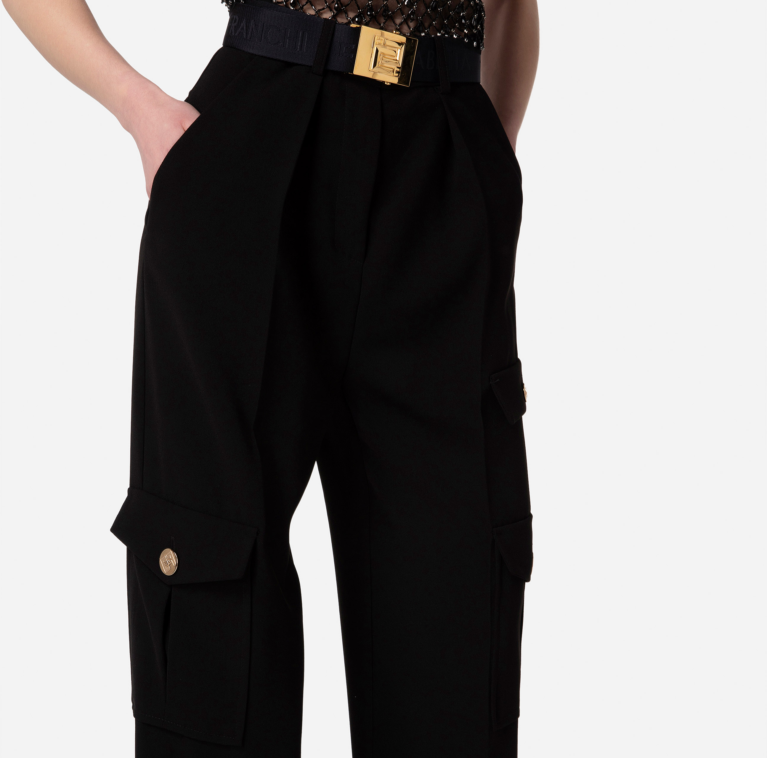 Cargo trousers in crêpe fabric with belt - Elisabetta Franchi