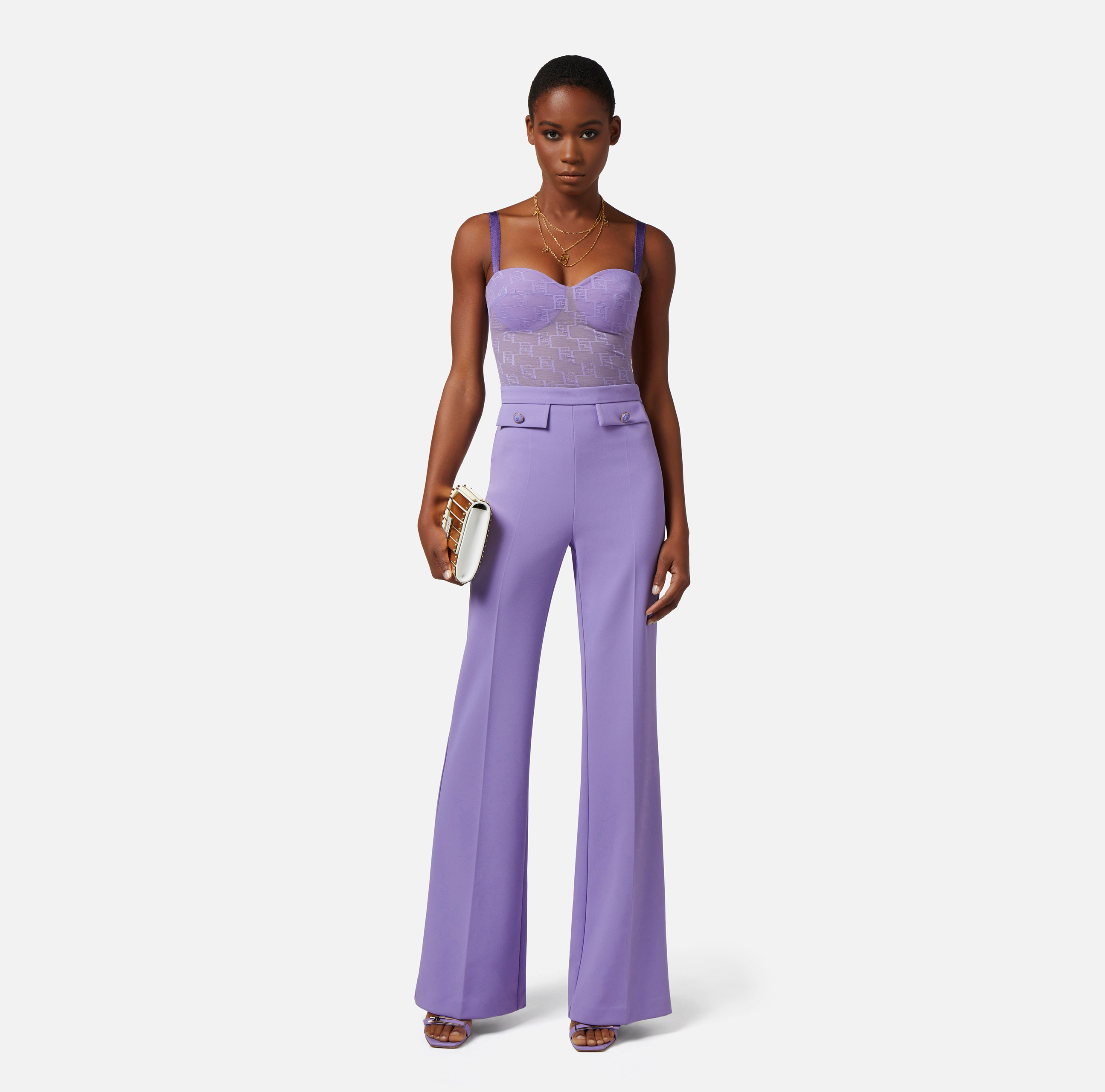 Palazzo trousers in stretch crêpe fabric with flaps - Elisabetta Franchi
