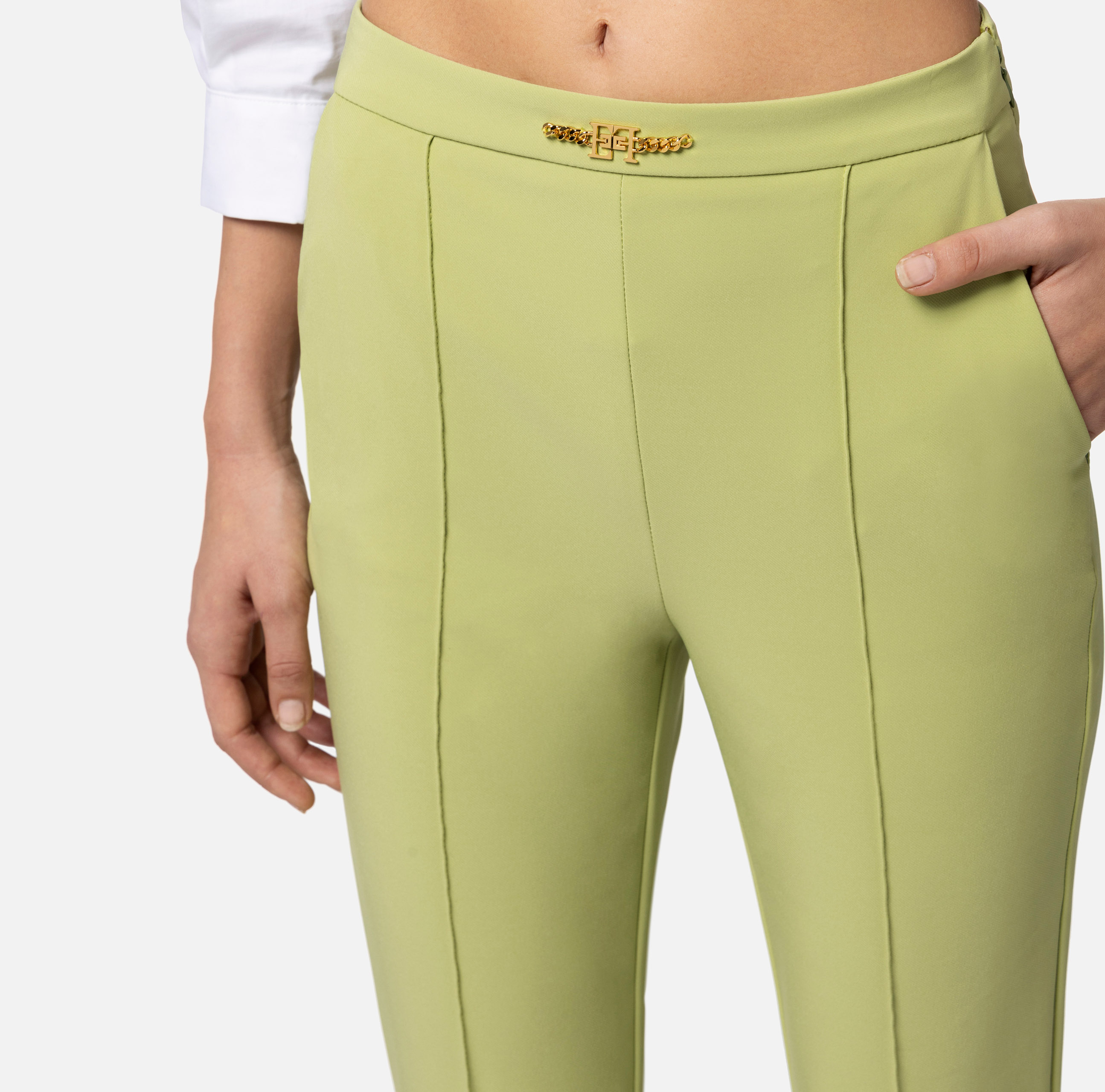 Straight trousers in technical bi-elastic fabric with horsebit - Elisabetta Franchi