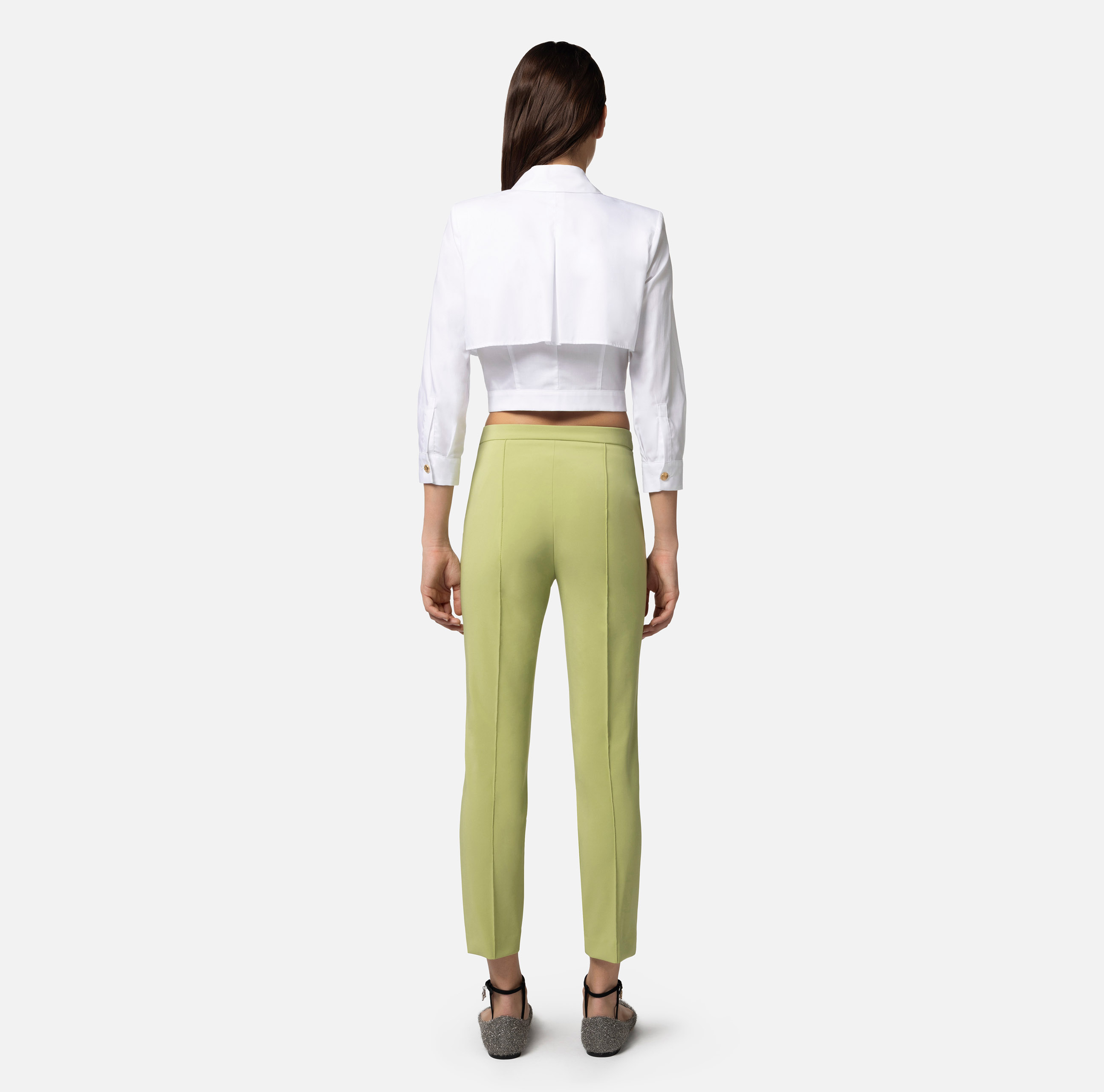 Pantalone dritto in tessuto tecnico bielastico con morsetto - Elisabetta Franchi