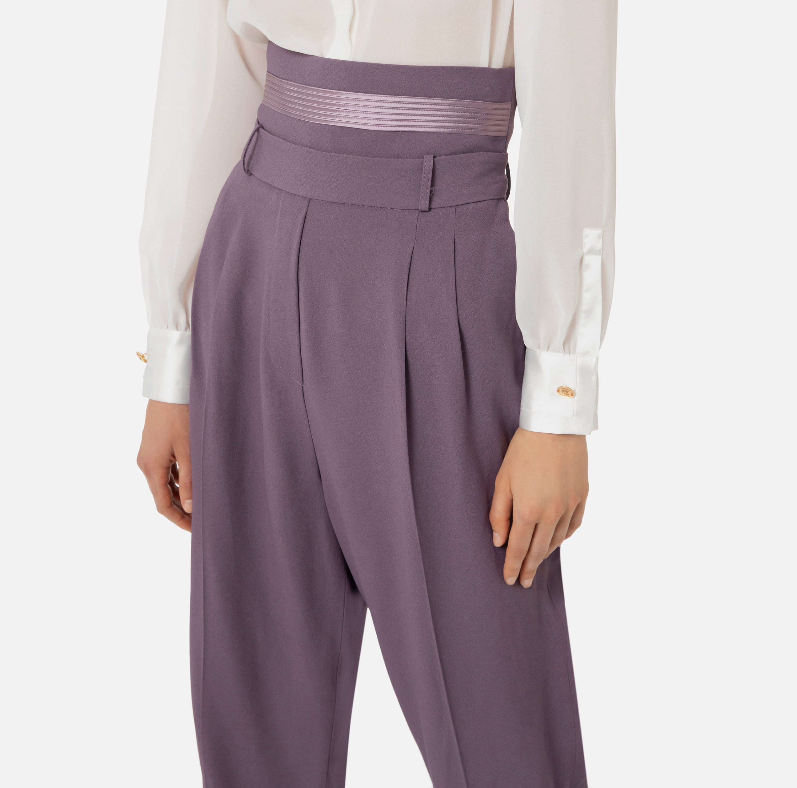 Straight trousers in crêpe fabric with satin edges - Elisabetta Franchi