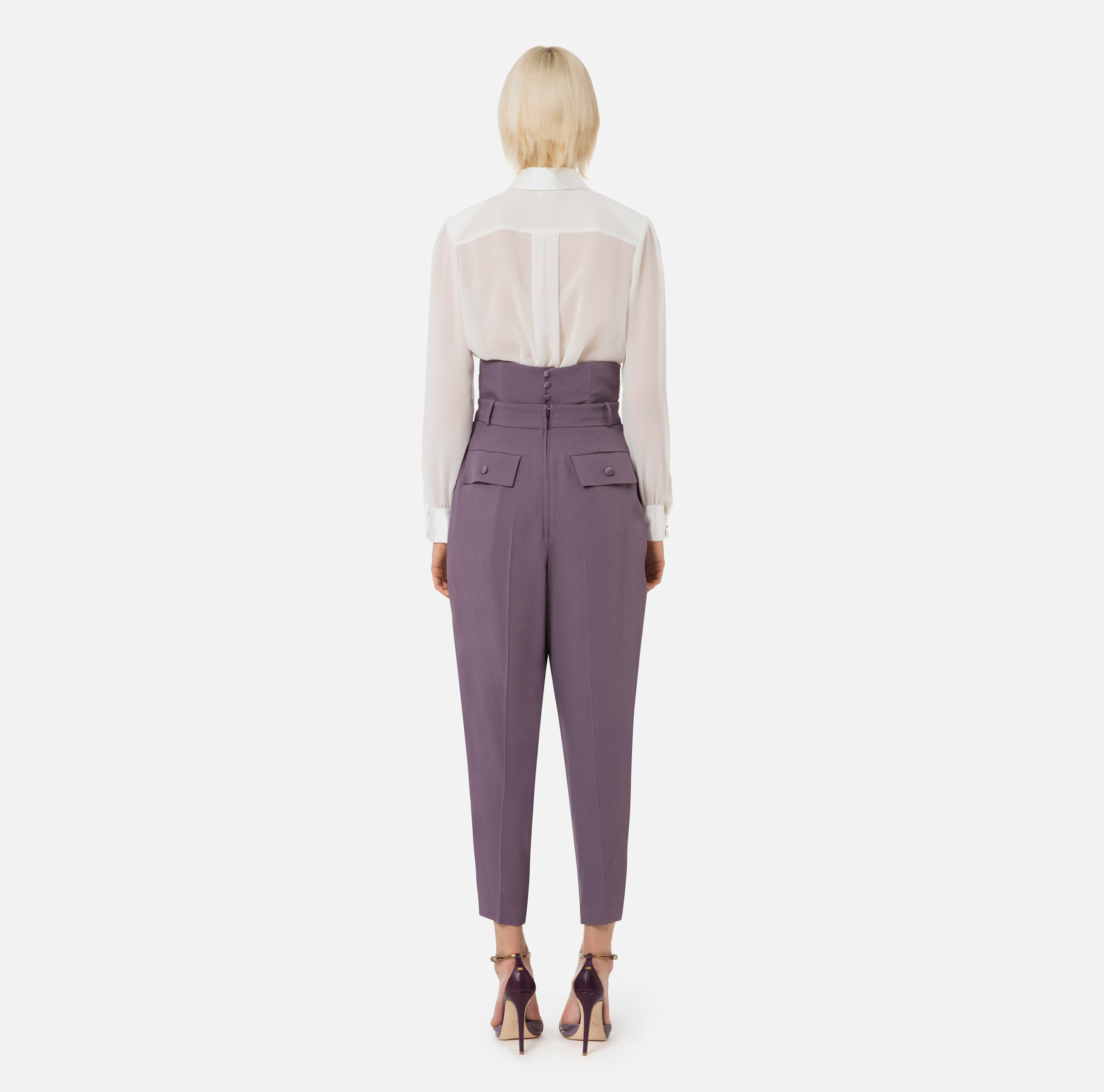 Straight trousers in crêpe fabric with satin edges - Elisabetta Franchi