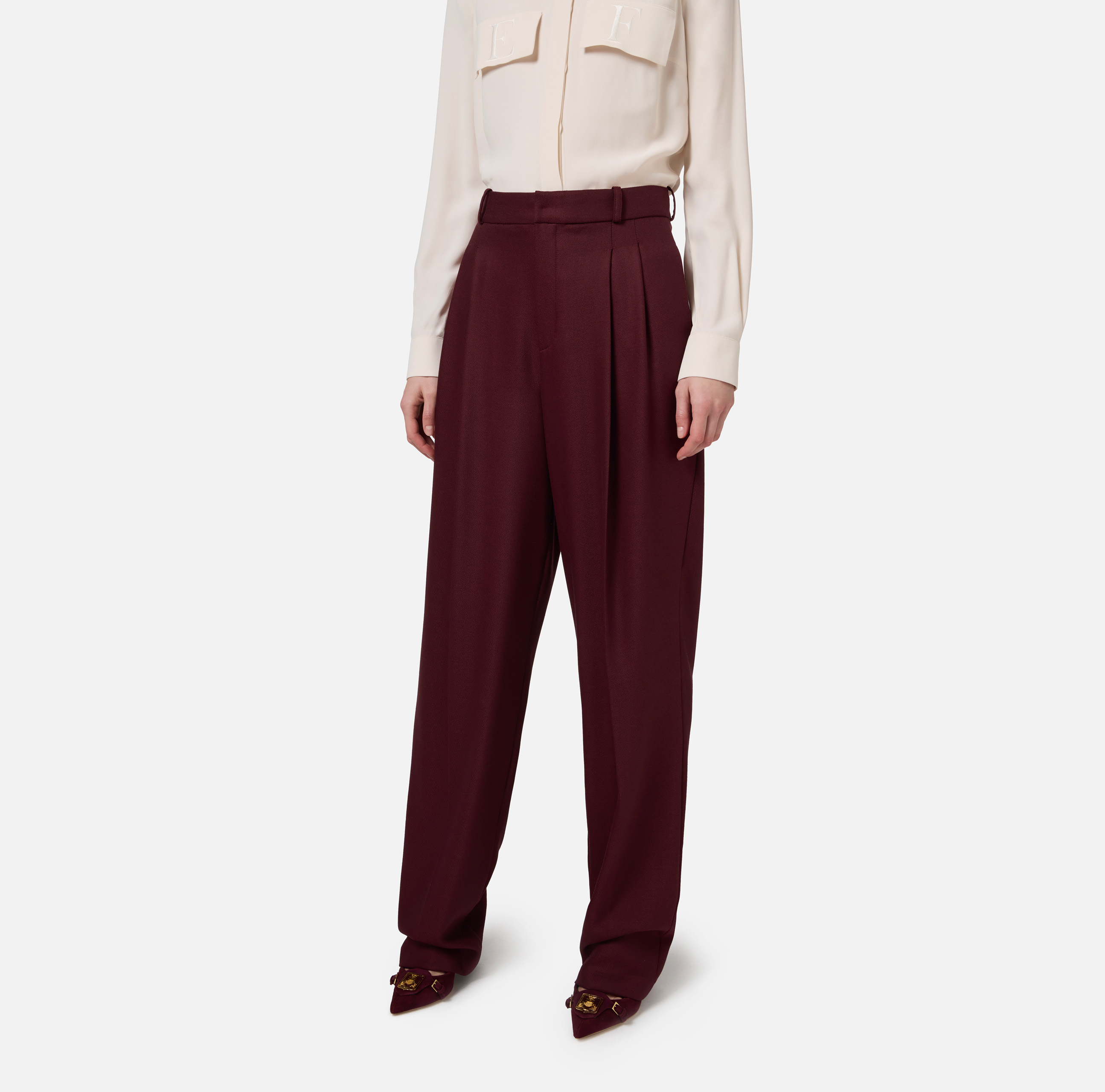 Wide leg trousers with double darts in stretch cool wool fabric - Elisabetta Franchi