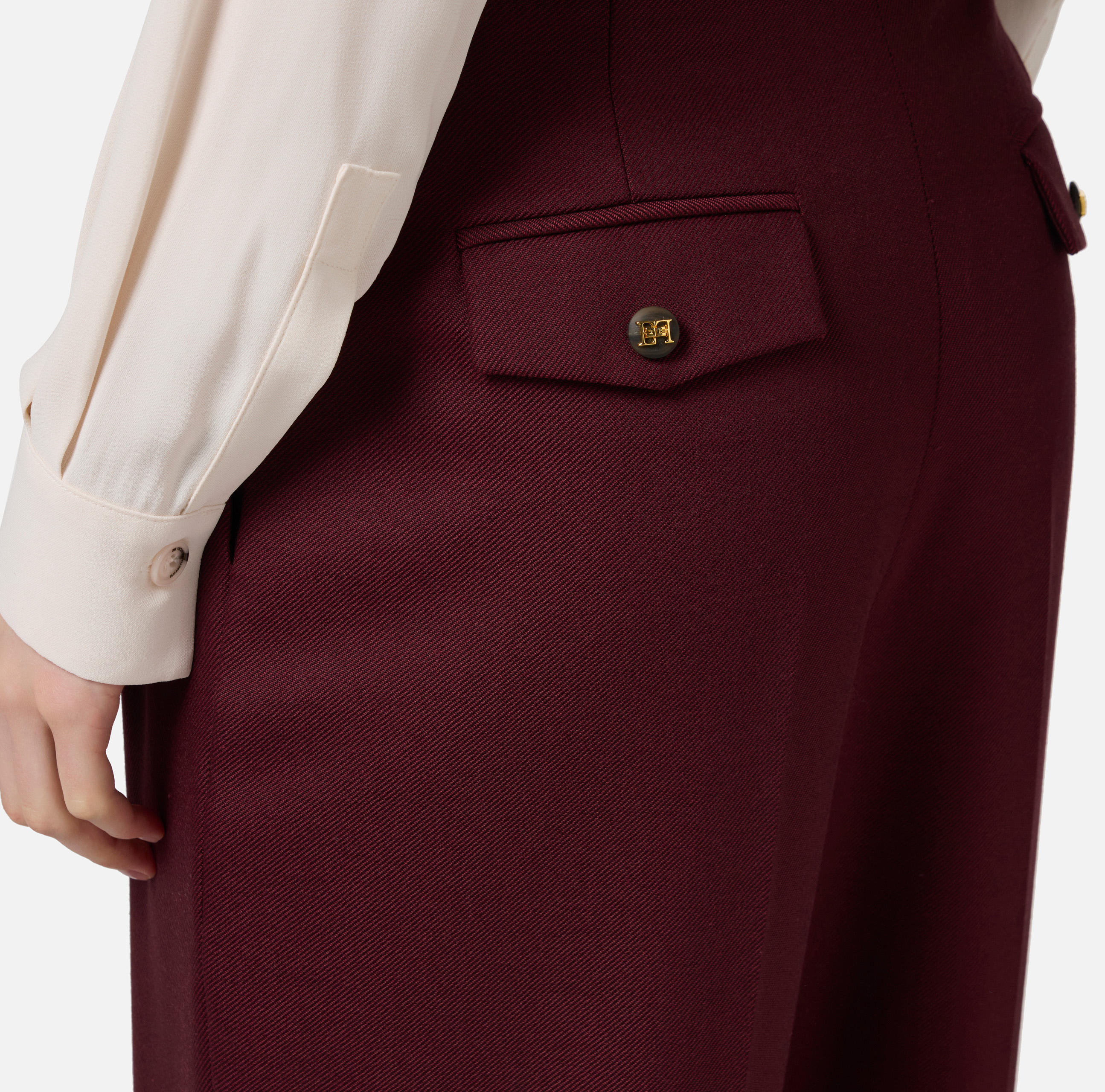 Wide leg trousers with double darts in stretch cool wool fabric - Elisabetta Franchi