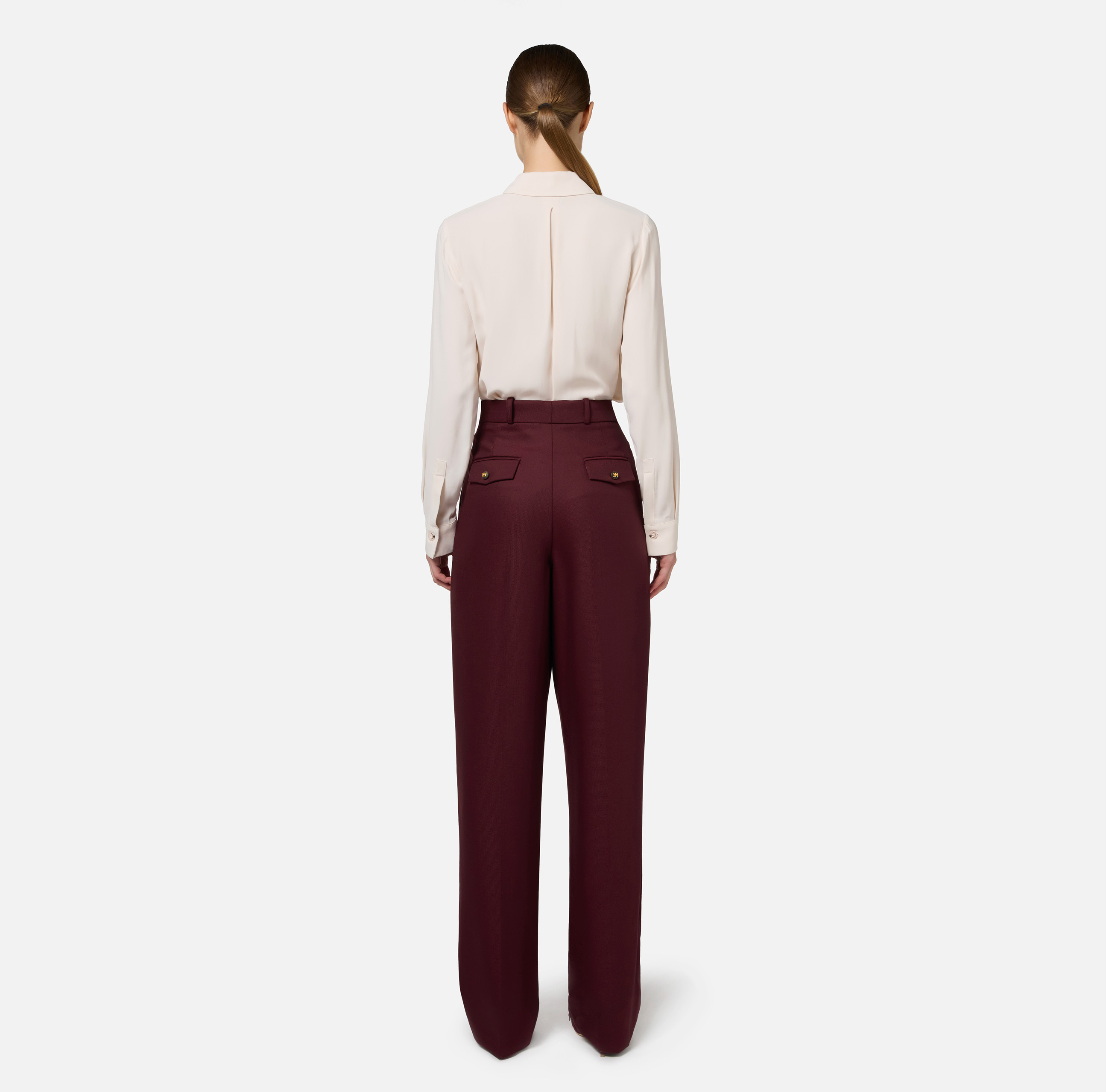 Wide leg trousers with double darts in stretch cool wool fabric - Elisabetta Franchi