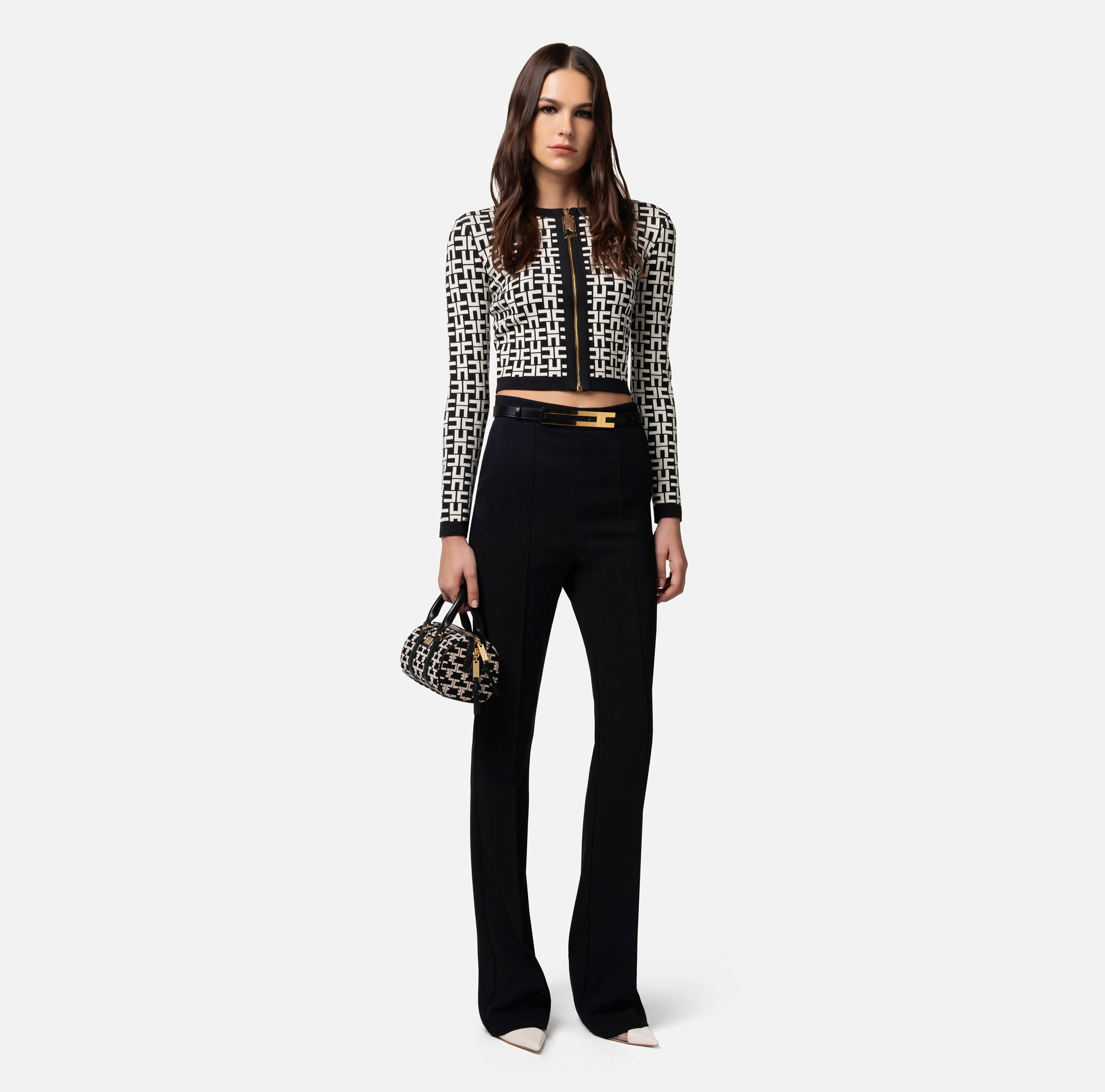 Straight trousers in stretch crêpe fabric with belt - Elisabetta Franchi