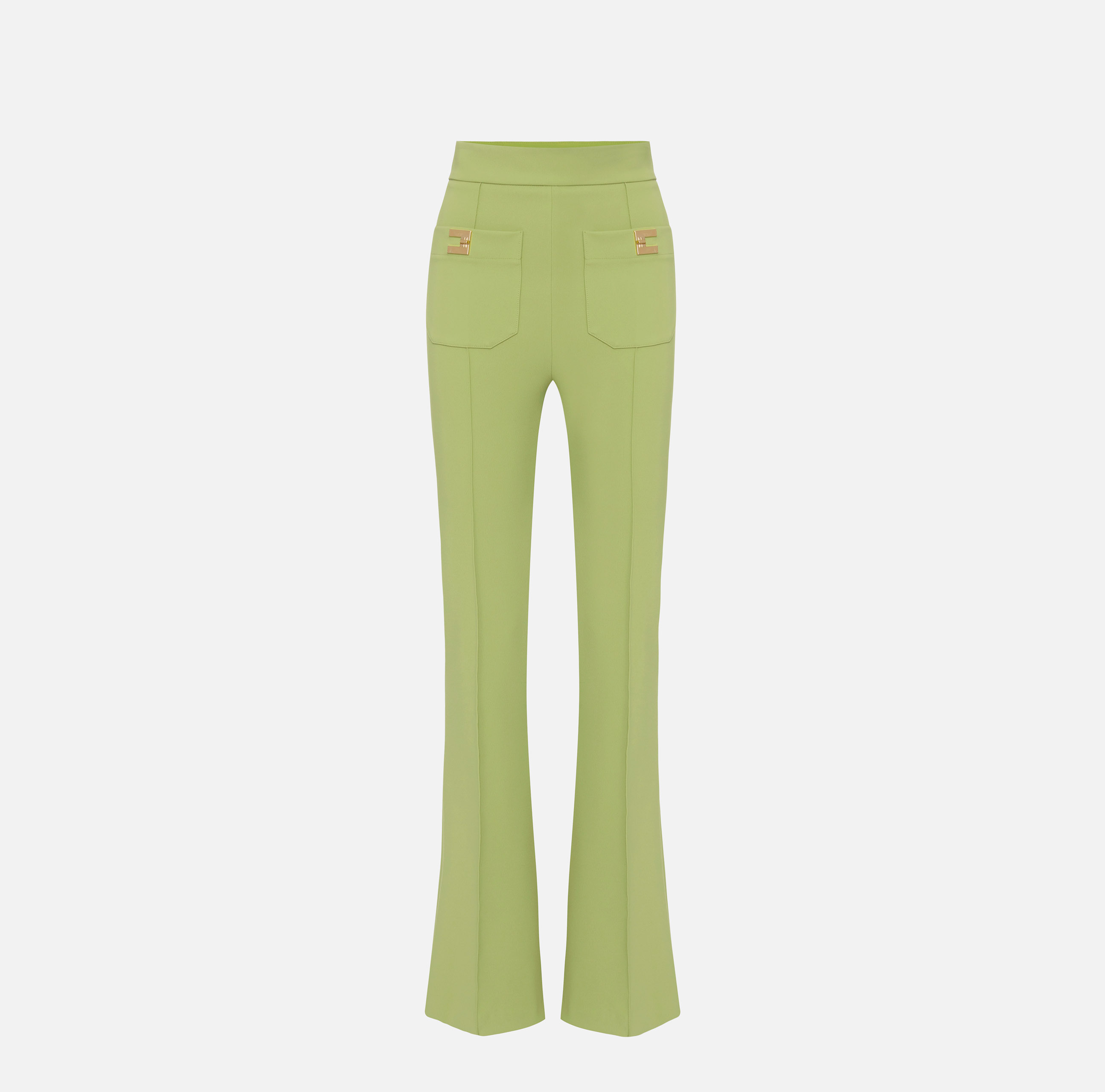 Stretch crêpe palazzo trousers with logo plaques - Elisabetta Franchi